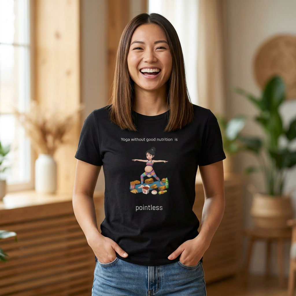 Yoga Body T‑Shirt — Funny Yoga Shirt with “Yoga body” Text and Cute Yoga Pose Illustration