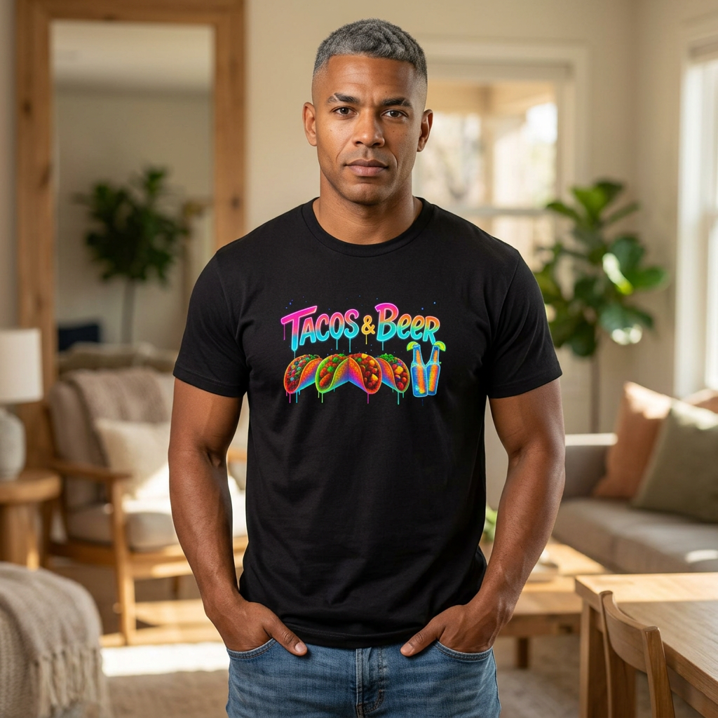 Tacos & Beer Graphic Tee — Colorful Mexican Food & Beer Shirt