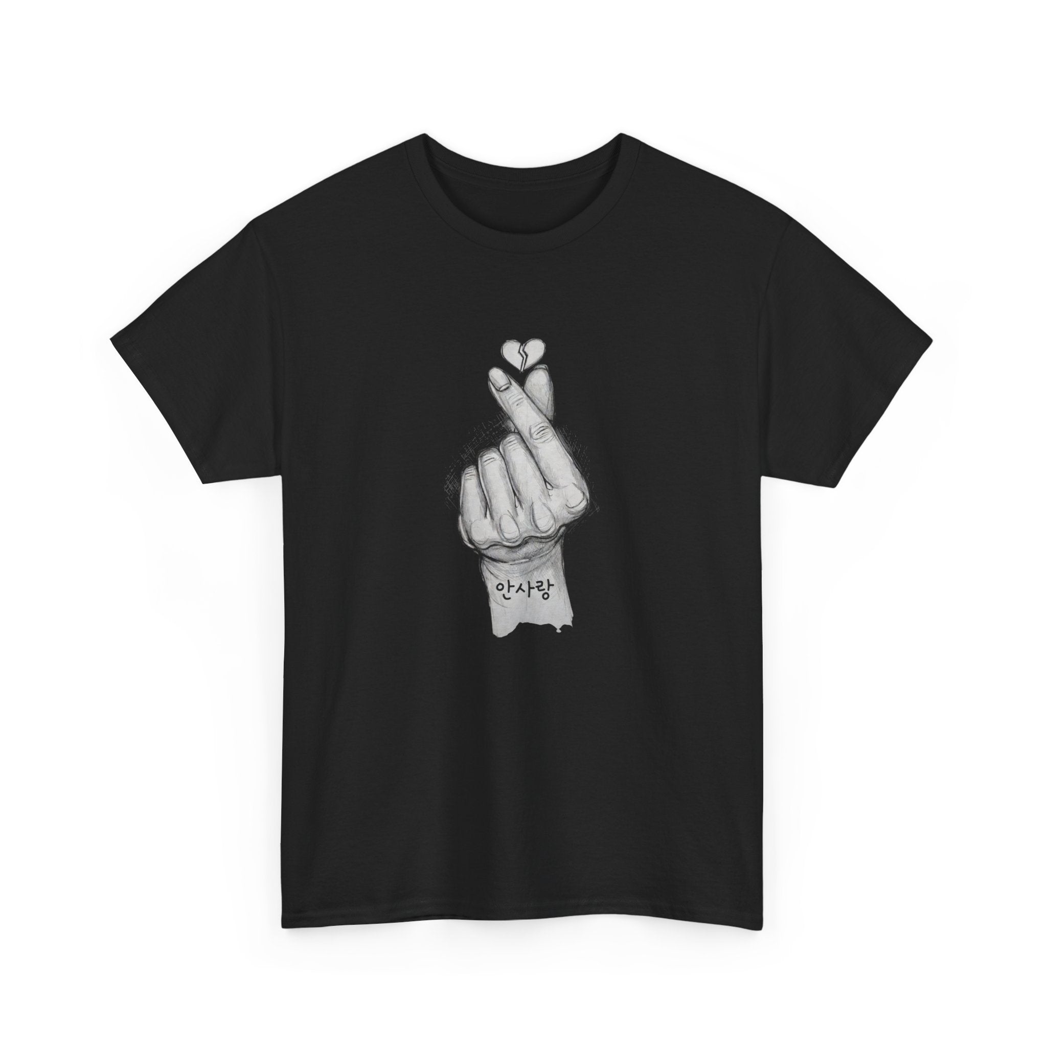 Korean Finger Heart Drawing Tee | Hand Sketch Illustration T-Shirt