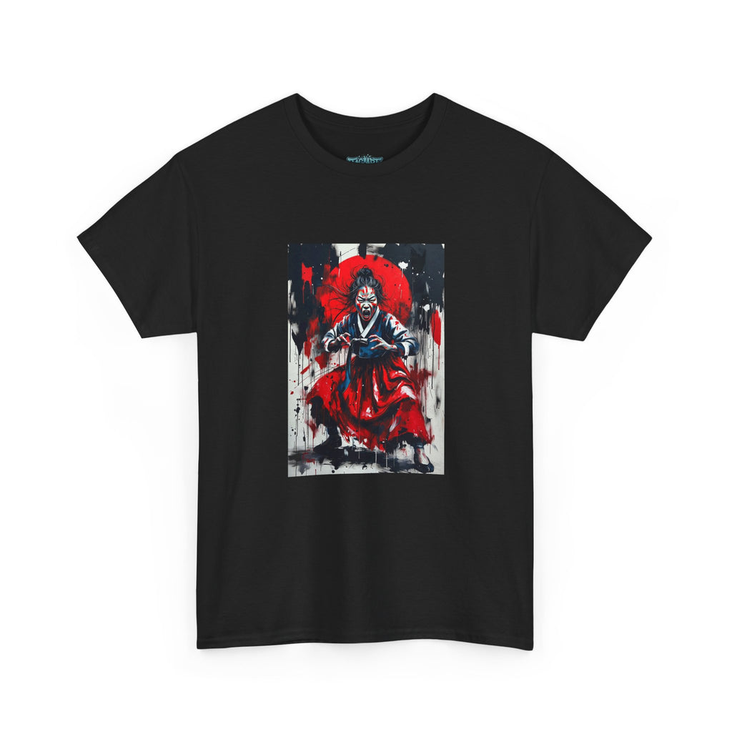 Samurai Red Moon Tee | Japanese Warrior Illustration, Ink Brush Art