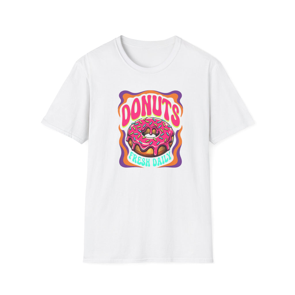 Donuts Fresh Daily T-Shirt — Retro Pink Frosted Donut Graphic Tee