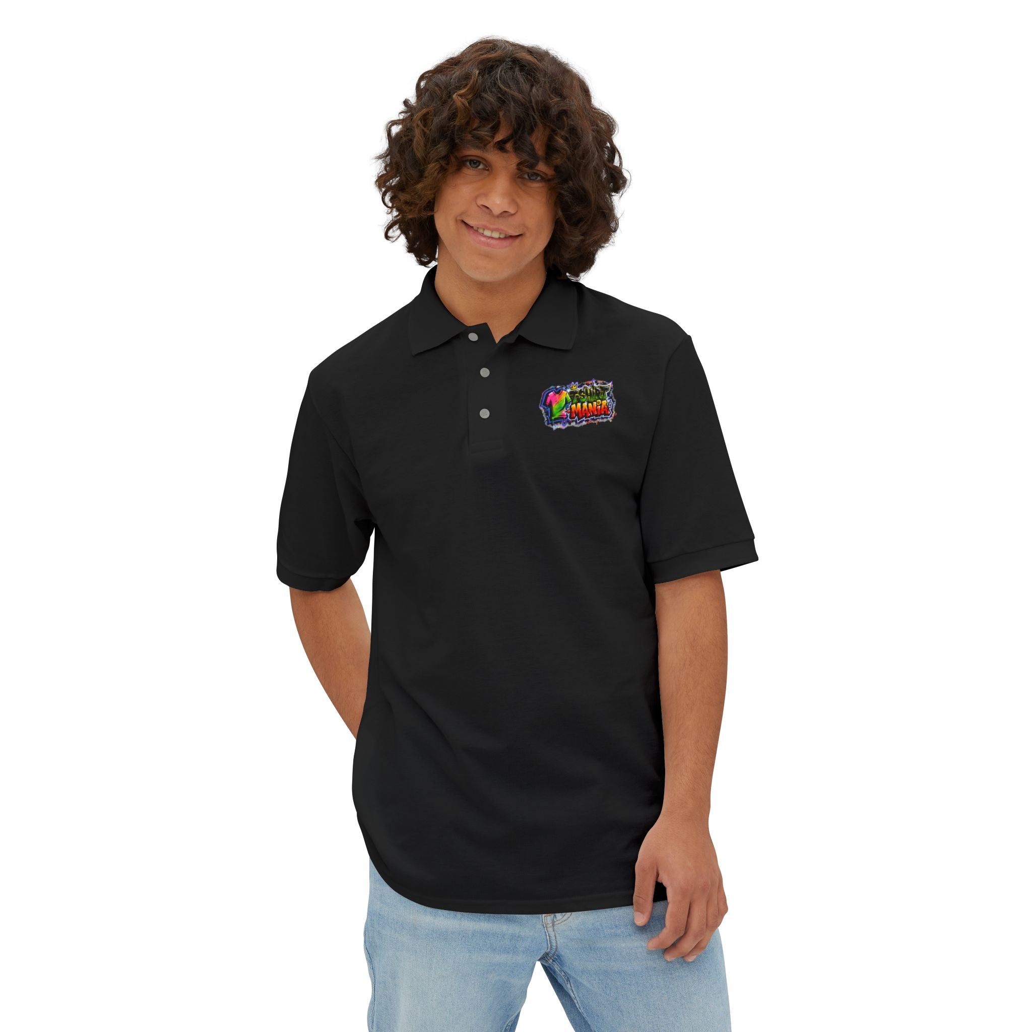 Men's Polo — Colorful Graffiti 'MANIA' Logo Performance Shirt