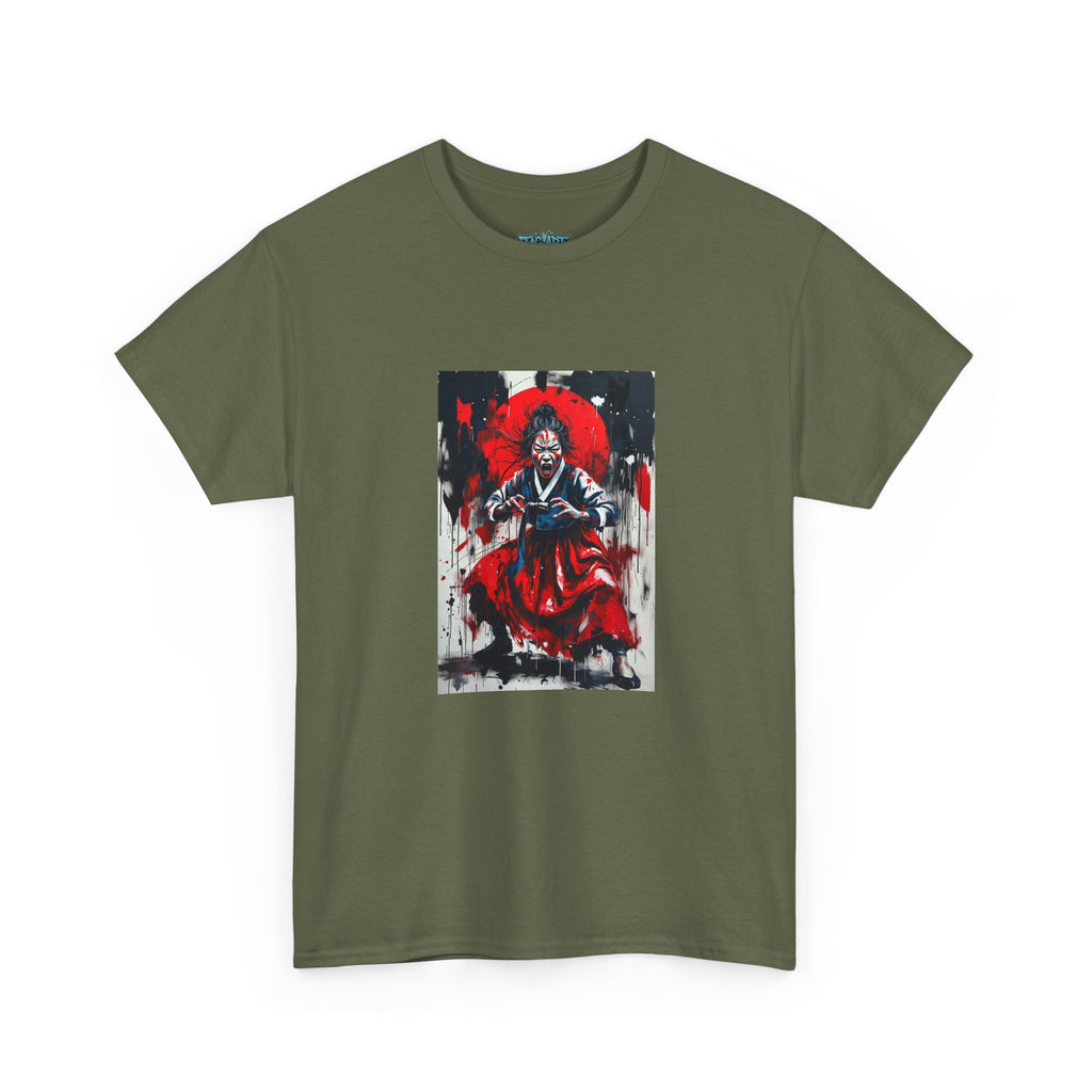 Samurai Red Moon Tee | Japanese Warrior Illustration, Ink Brush Art