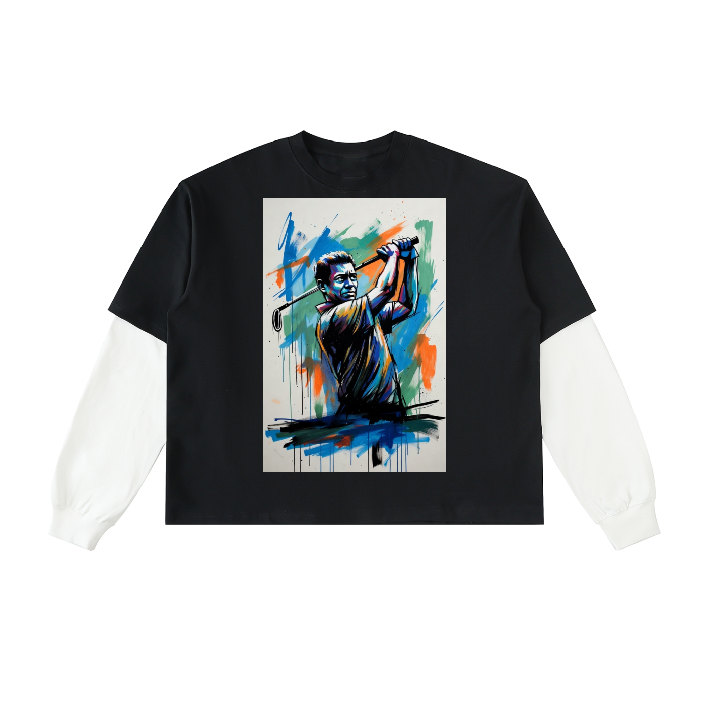 Layered Contrast Sleeve Cotton T-Shirt