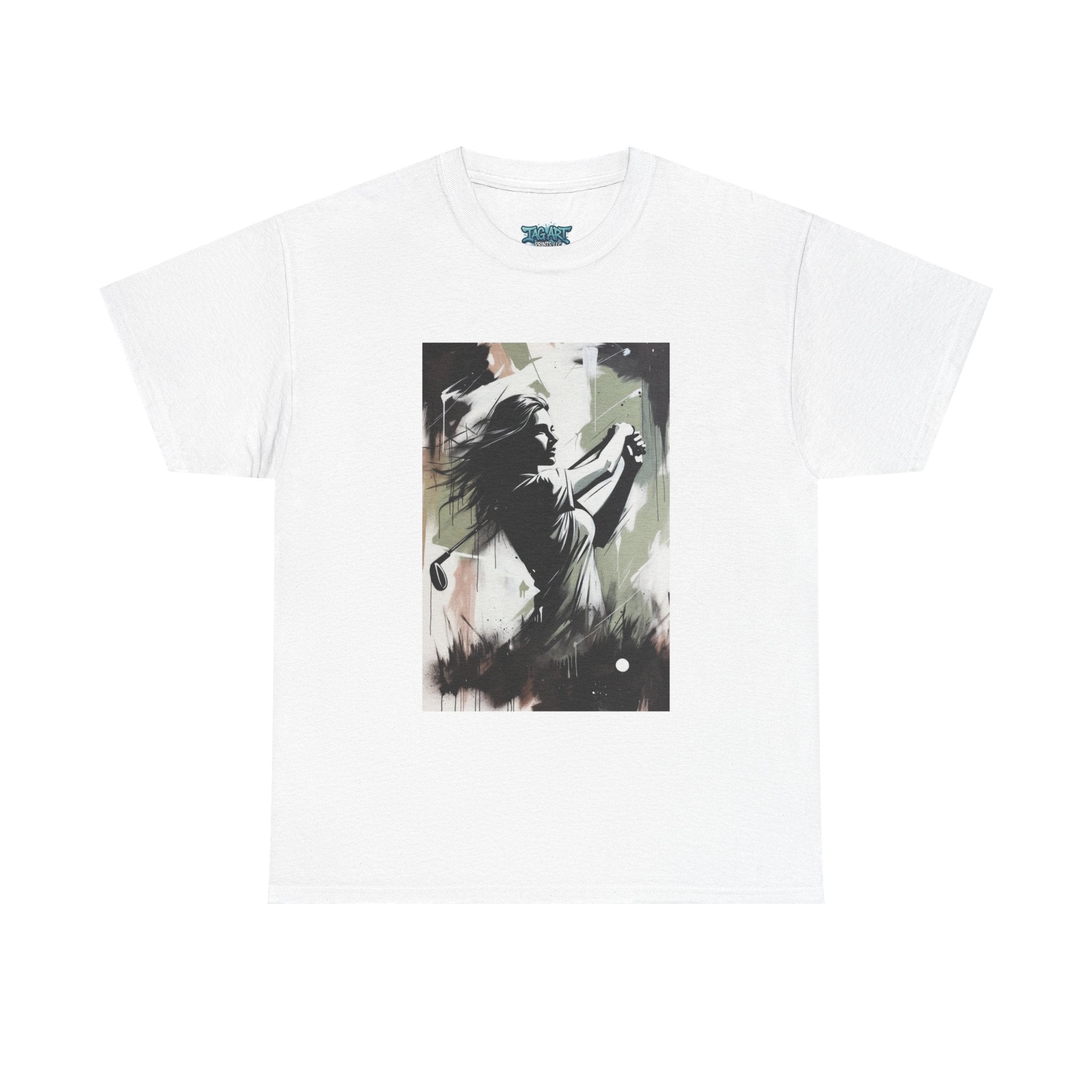 Female Golfer Swinging Golf Club T-Shirt | Golf Art Tee