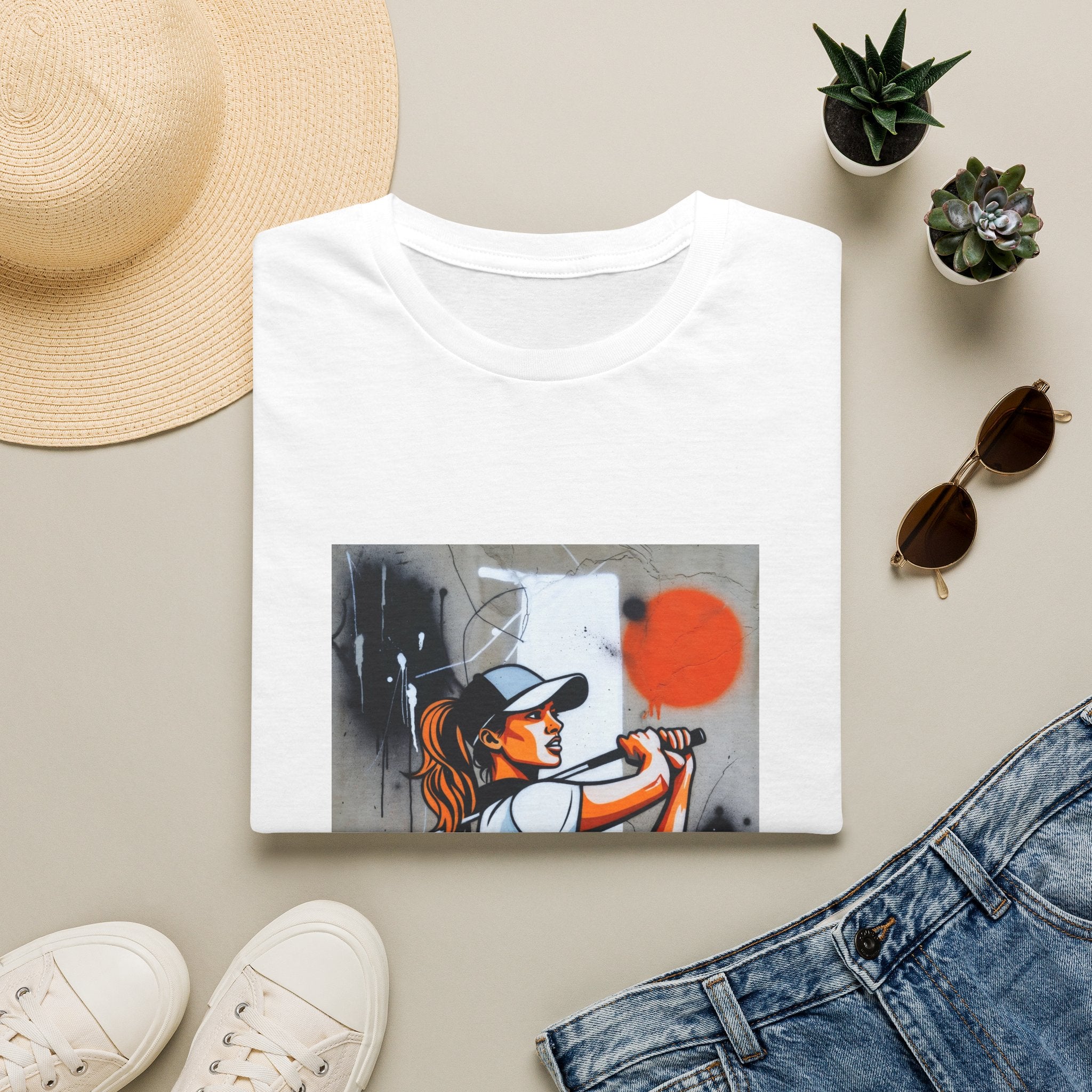 Female Golfer Swing Illustration T-Shirt | Sports Art, Retro Orange Accent