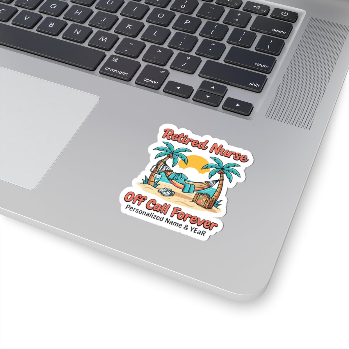 Retired Nurse Beach Scene Kiss-Cut Sticker | Retirement, Personalized Year
