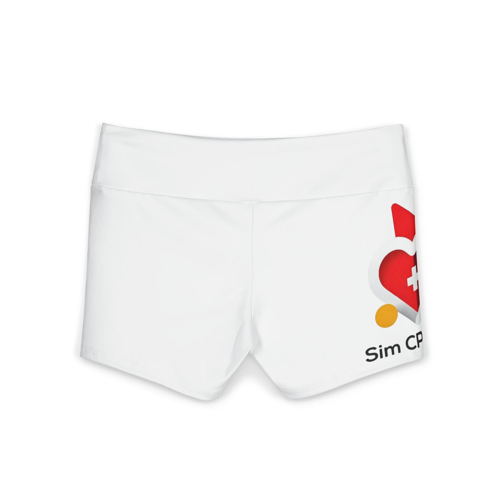 Women's Yoga Shorts — White All-Over-Print with Heart & Sun Logo