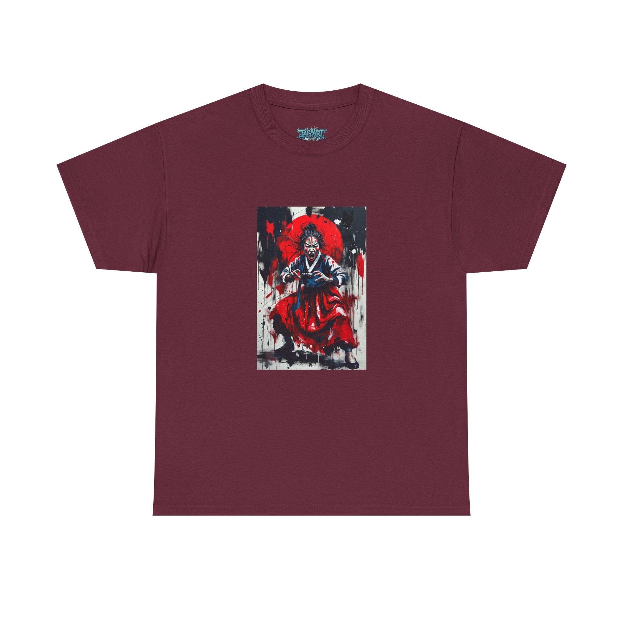 Samurai Red Moon Tee | Japanese Warrior Illustration, Ink Brush Art
