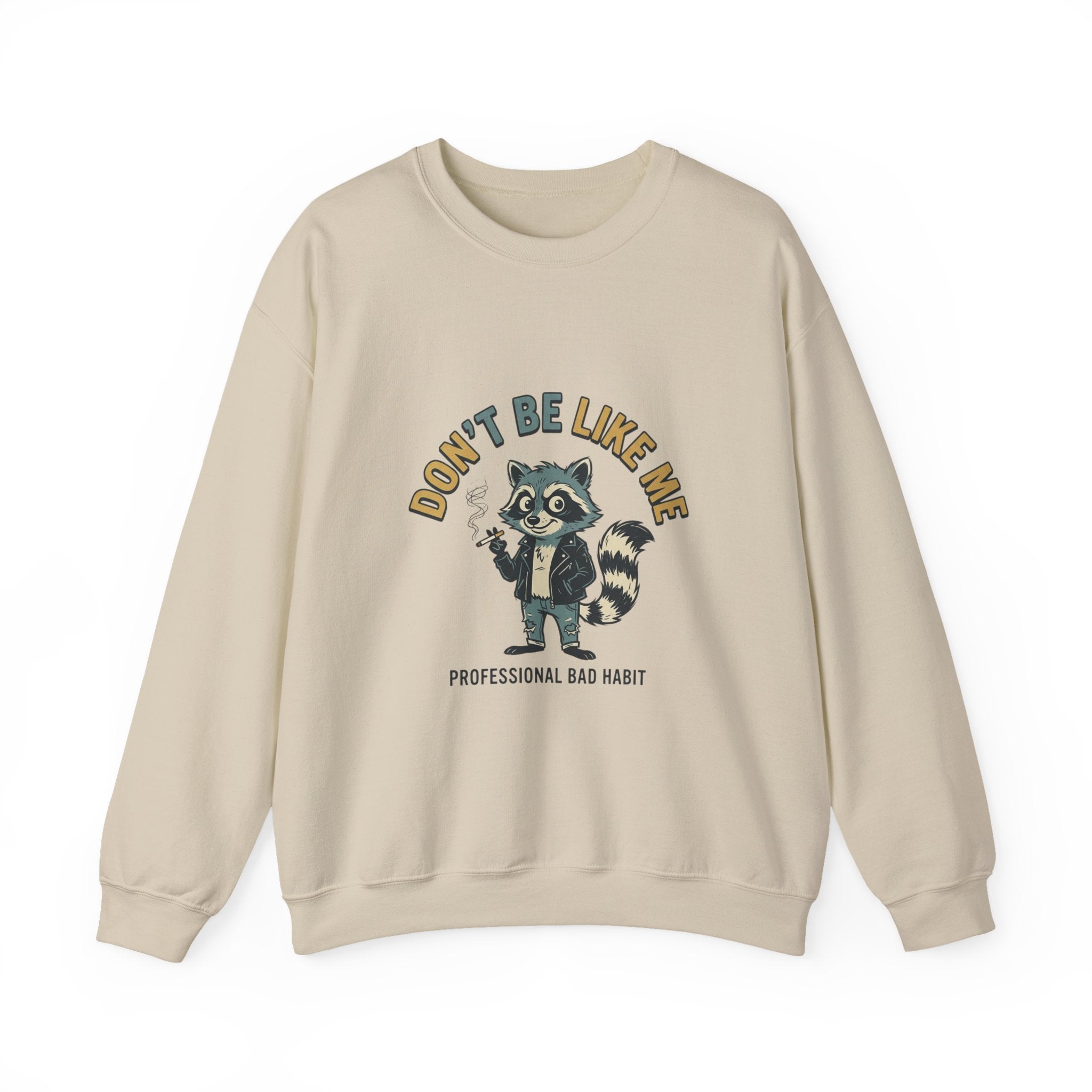 Don’t Be Like Me Raccoon Smoking Crewneck, ironic animal smoking sweatshirt, alt meme