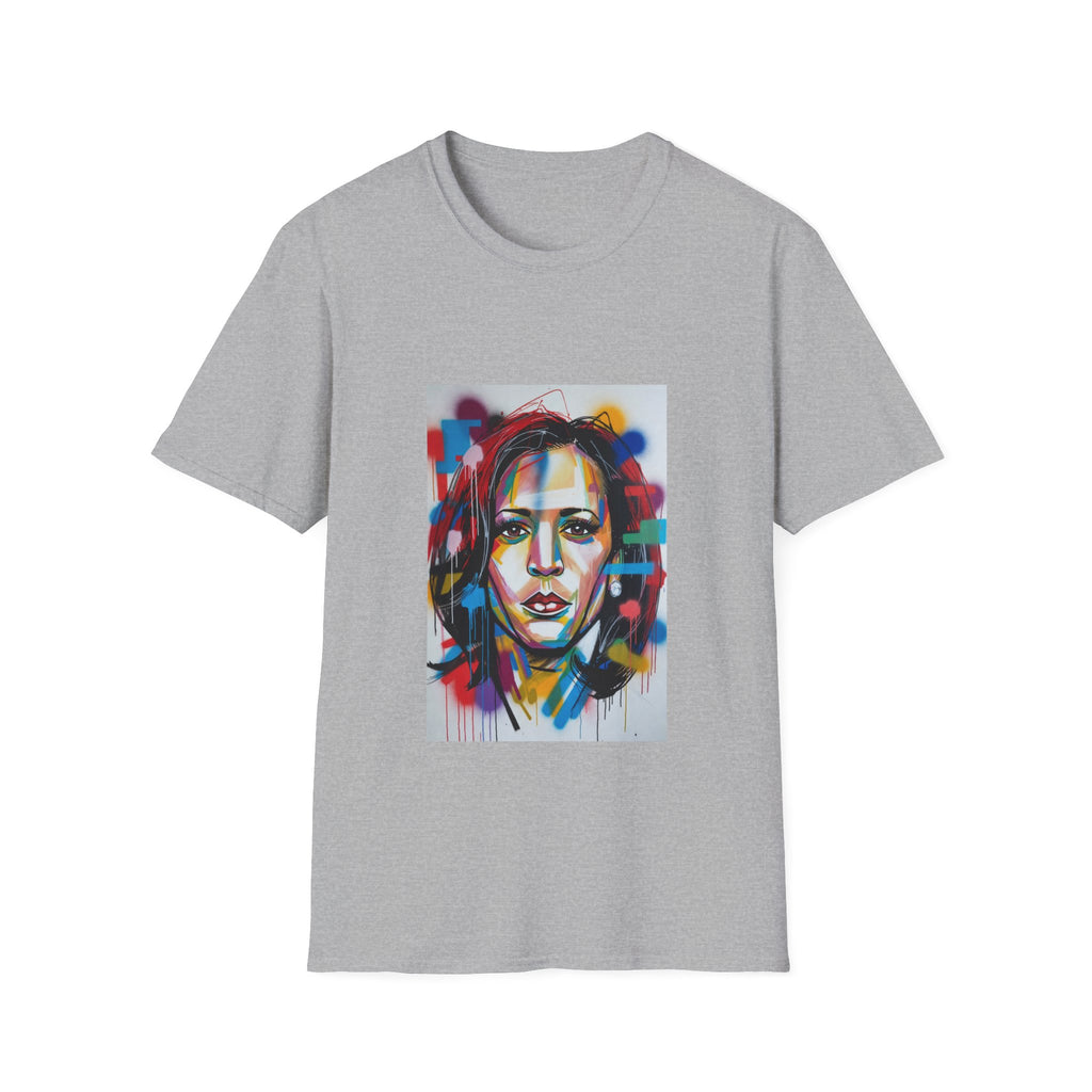 Abstract Artsy Kamala Portrait T-Shirt — Colorful Spray Paint Face Art Tee