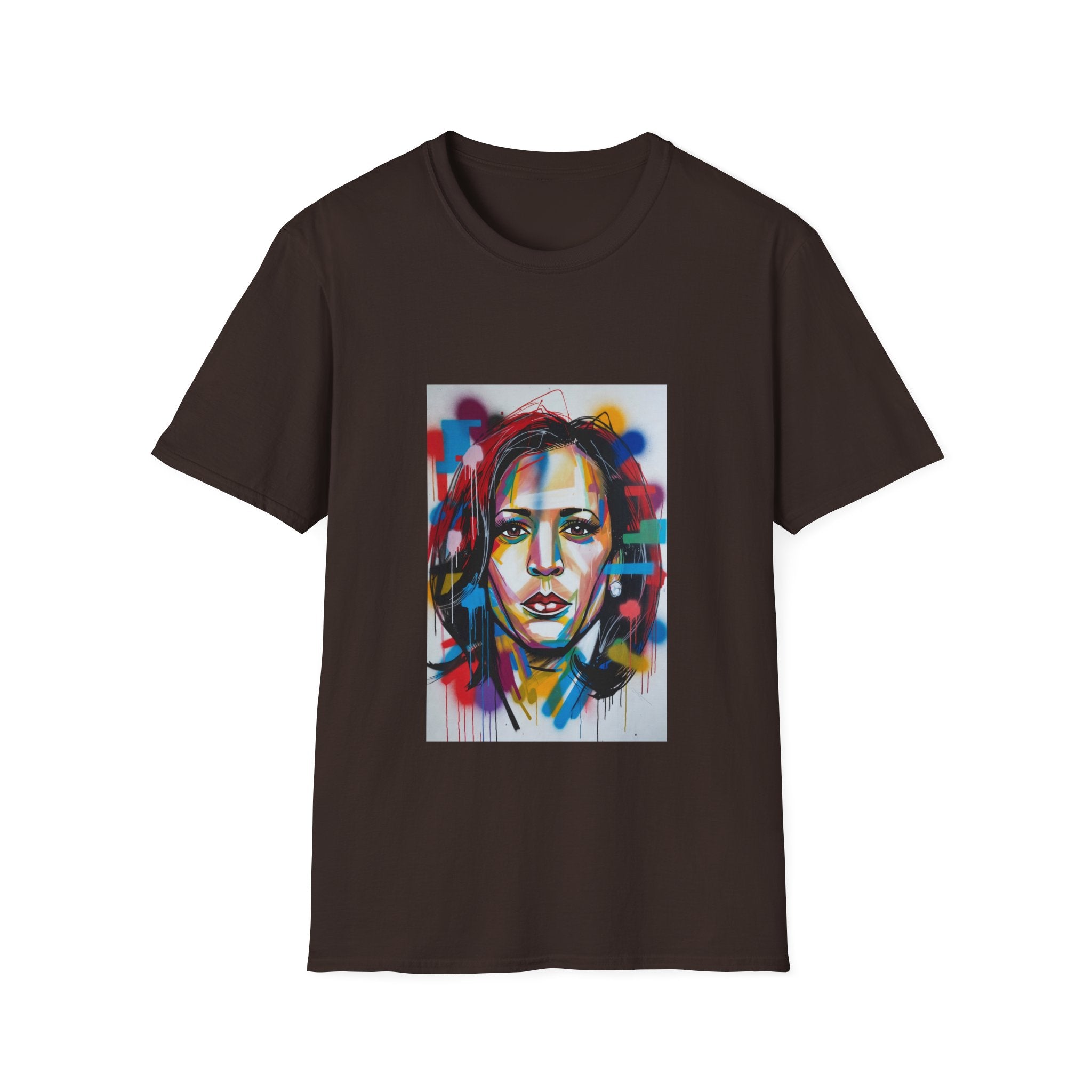 Abstract Artsy Kamala Portrait T-Shirt — Colorful Spray Paint Face Art Tee