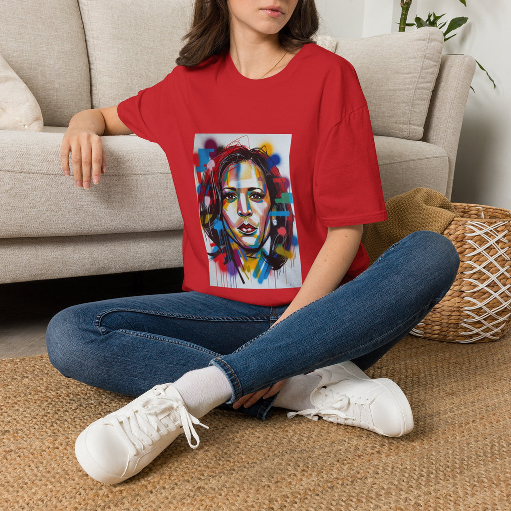 Abstract Artsy Kamala Portrait T-Shirt — Colorful Spray Paint Face Art Tee