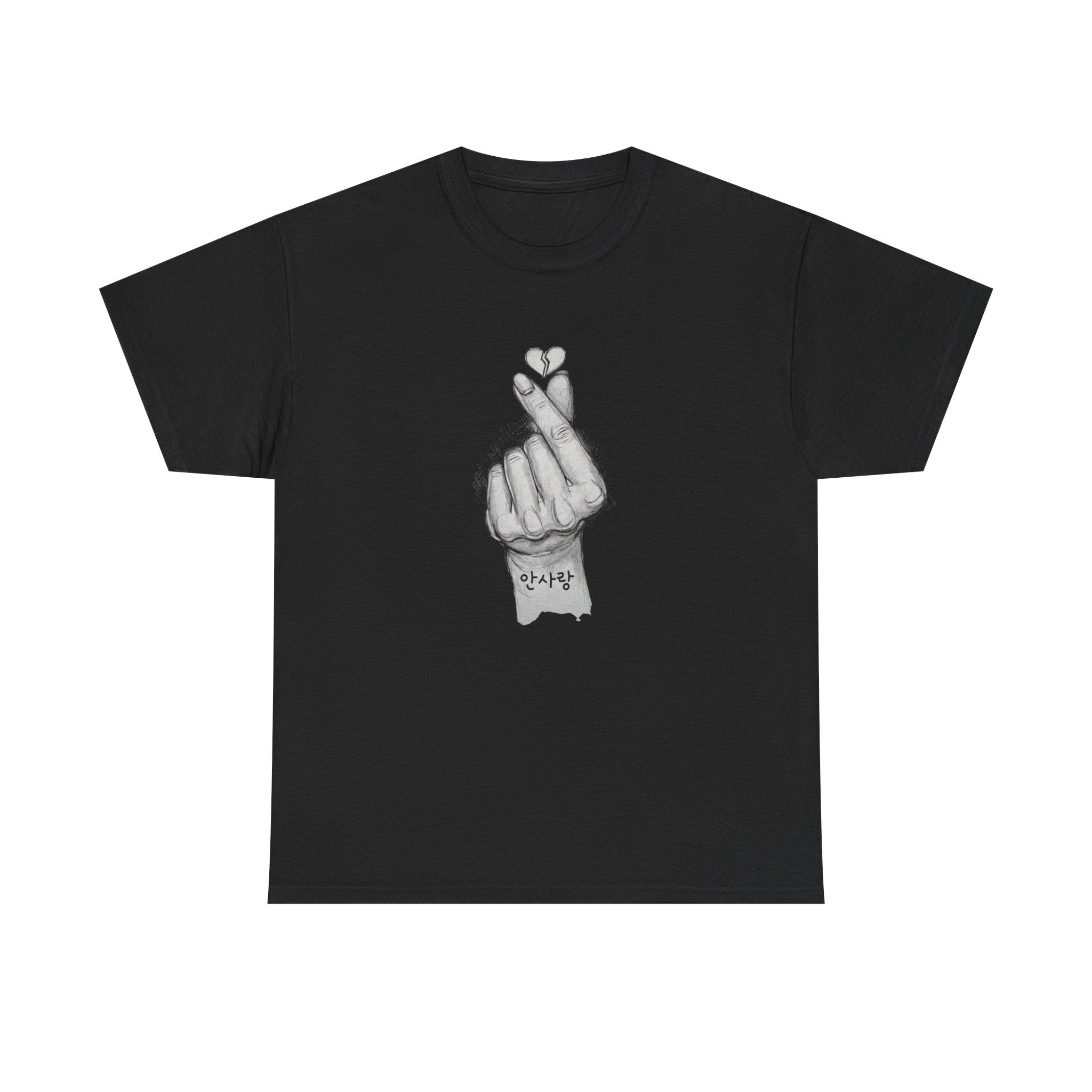 Korean Finger Heart Drawing Tee | Hand Sketch Illustration T-Shirt