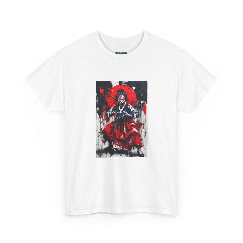 Samurai Red Moon Tee | Japanese Warrior Illustration, Ink Brush Art