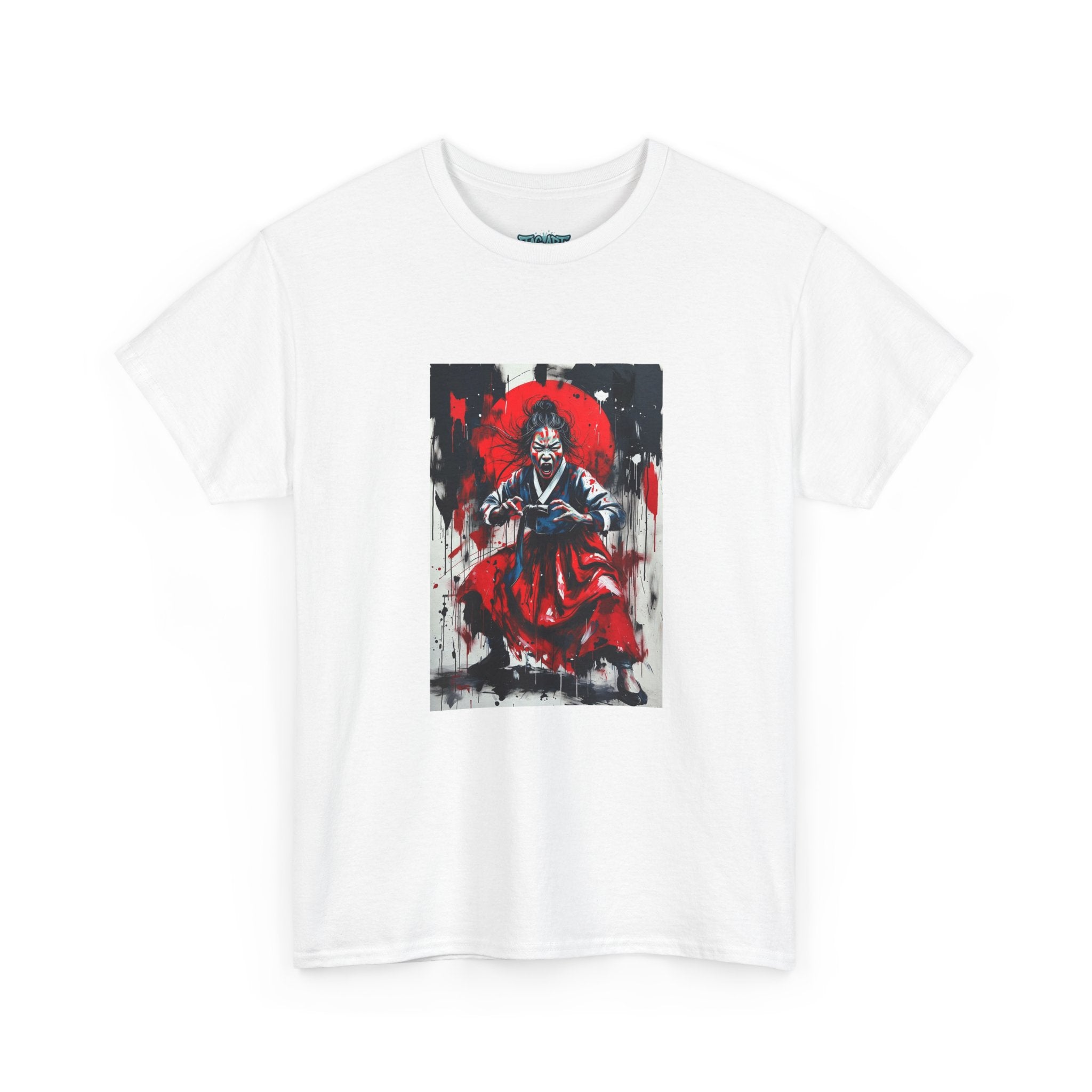 Samurai Red Moon Tee | Japanese Warrior Illustration, Ink Brush Art