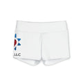 Women's Yoga Shorts — White All-Over-Print with Heart & Sun Logo