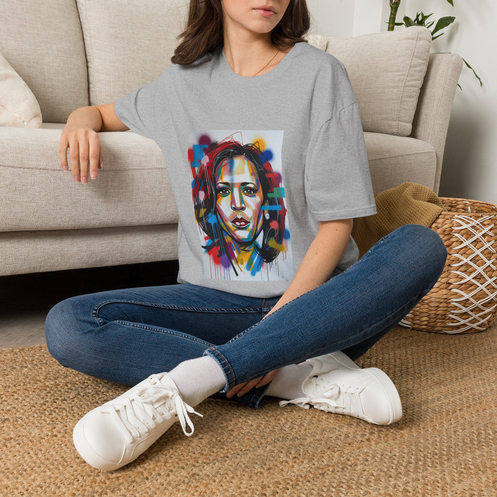 Abstract Artsy Kamala Portrait T-Shirt — Colorful Spray Paint Face Art Tee