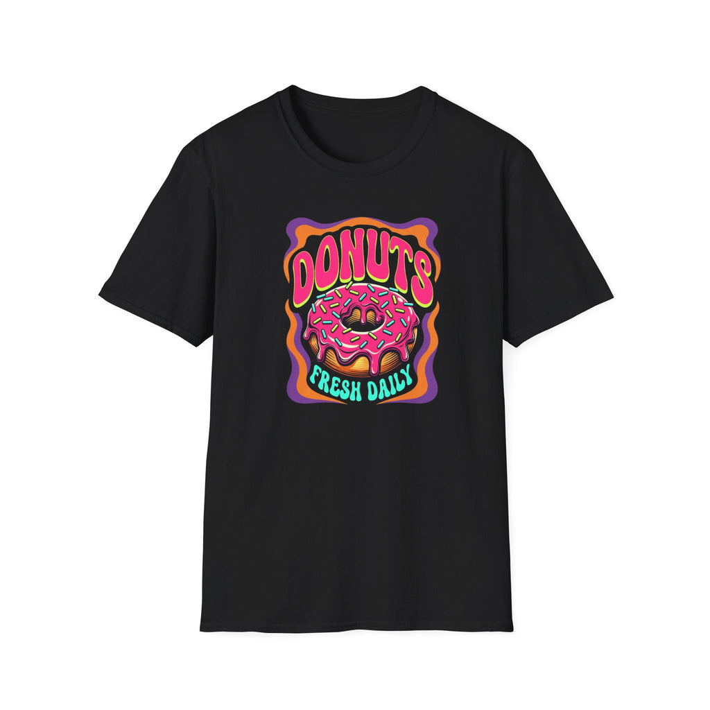 Donuts Fresh Daily T-Shirt — Retro Pink Frosted Donut Graphic Tee