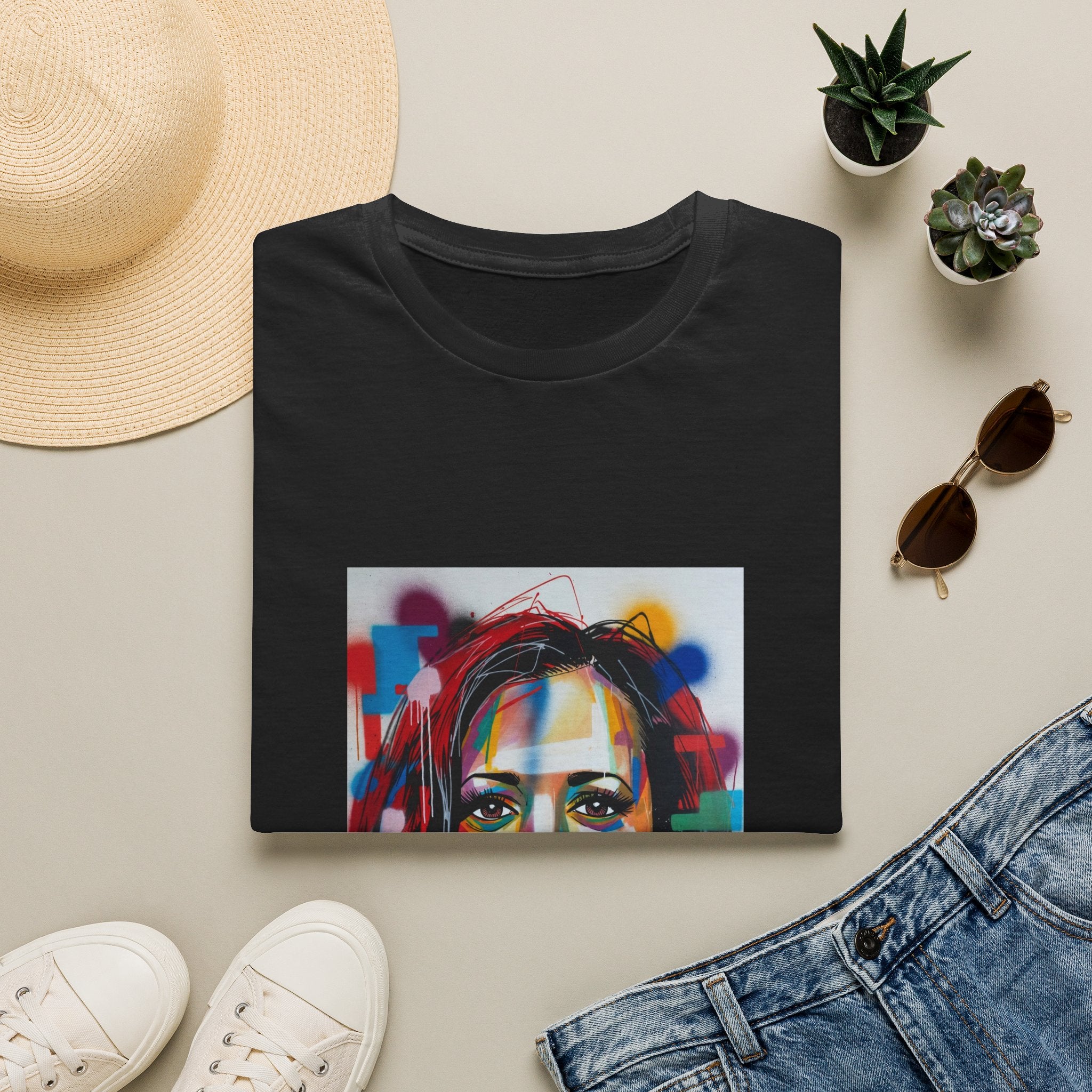 Abstract Artsy Kamala Portrait T-Shirt — Colorful Spray Paint Face Art Tee