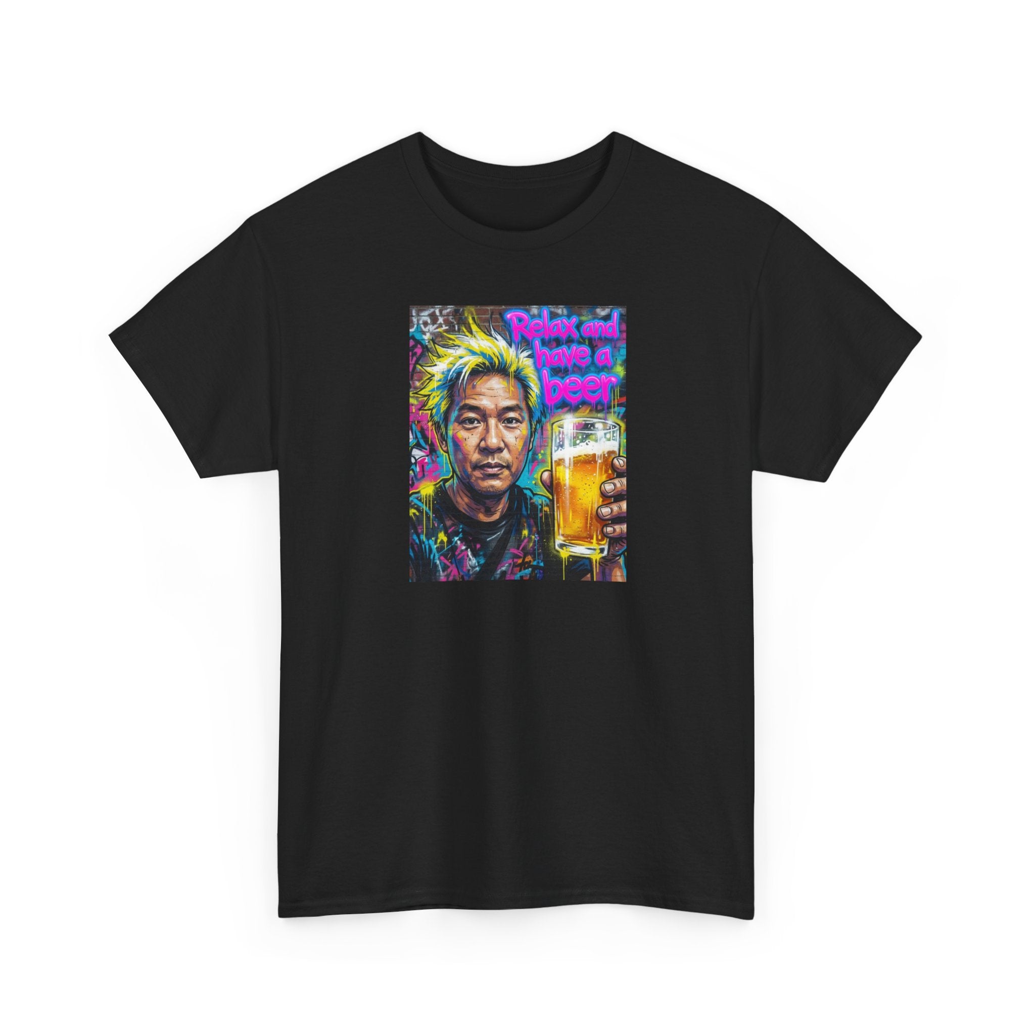 Retro Neon Beer Portrait T‑Shirt — 'Wish I Had A Beer' Graphic Tee