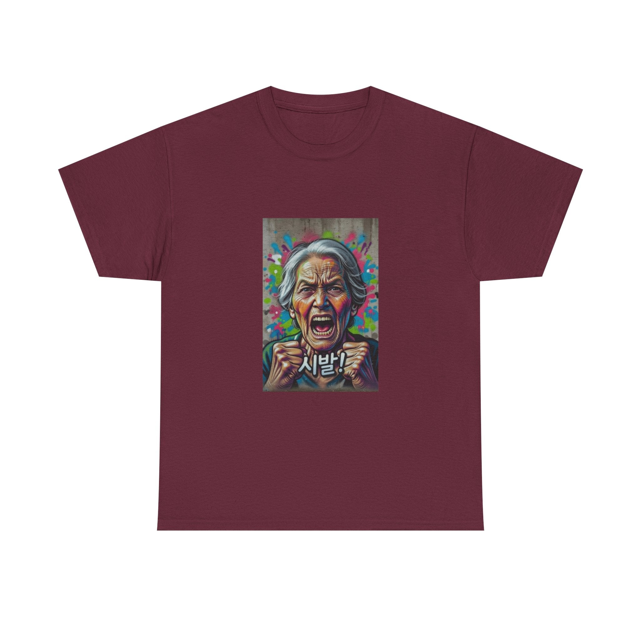 Korean Grandma Swearing T-Shirt | Angry Elder Portrait, Bold Street Art