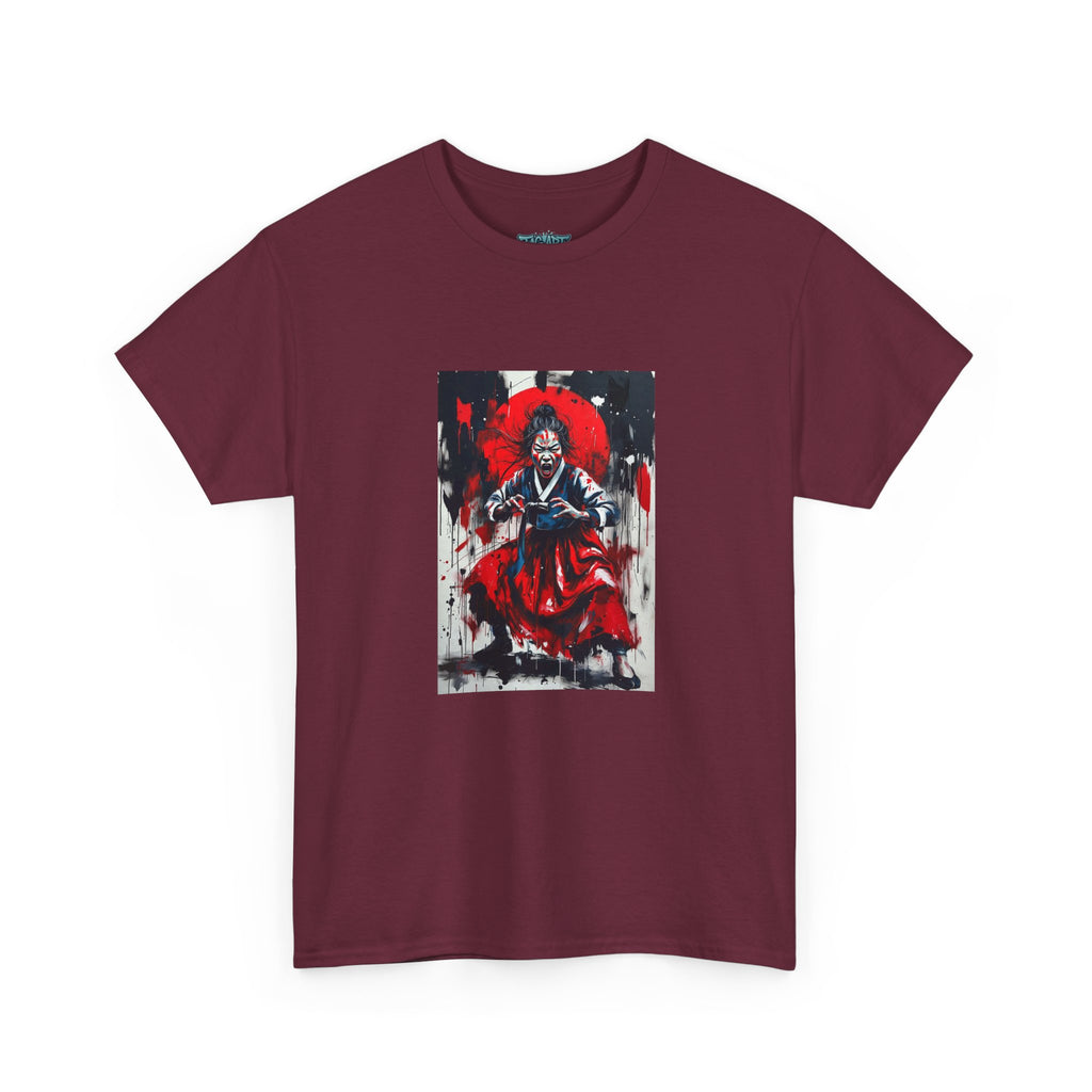 Samurai Red Moon Tee | Japanese Warrior Illustration, Ink Brush Art