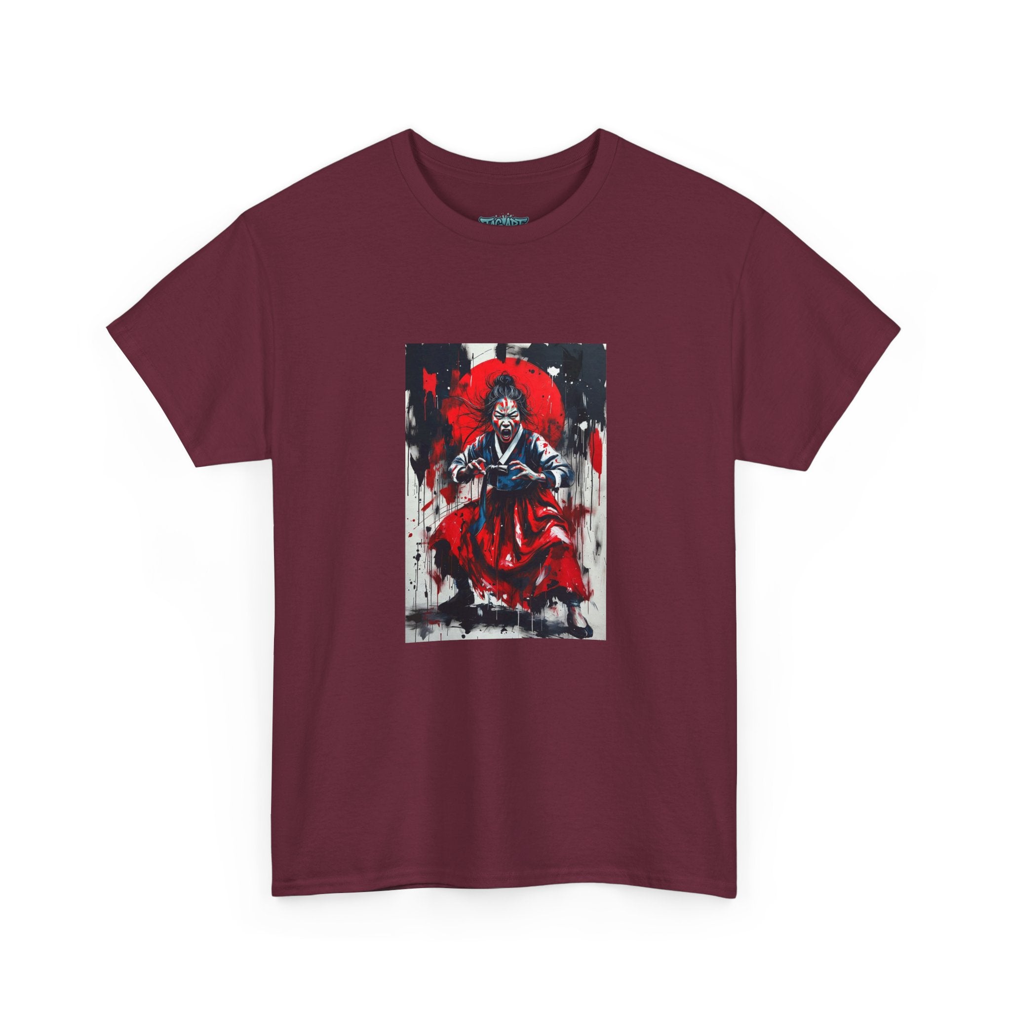 Samurai Red Moon Tee | Japanese Warrior Illustration, Ink Brush Art