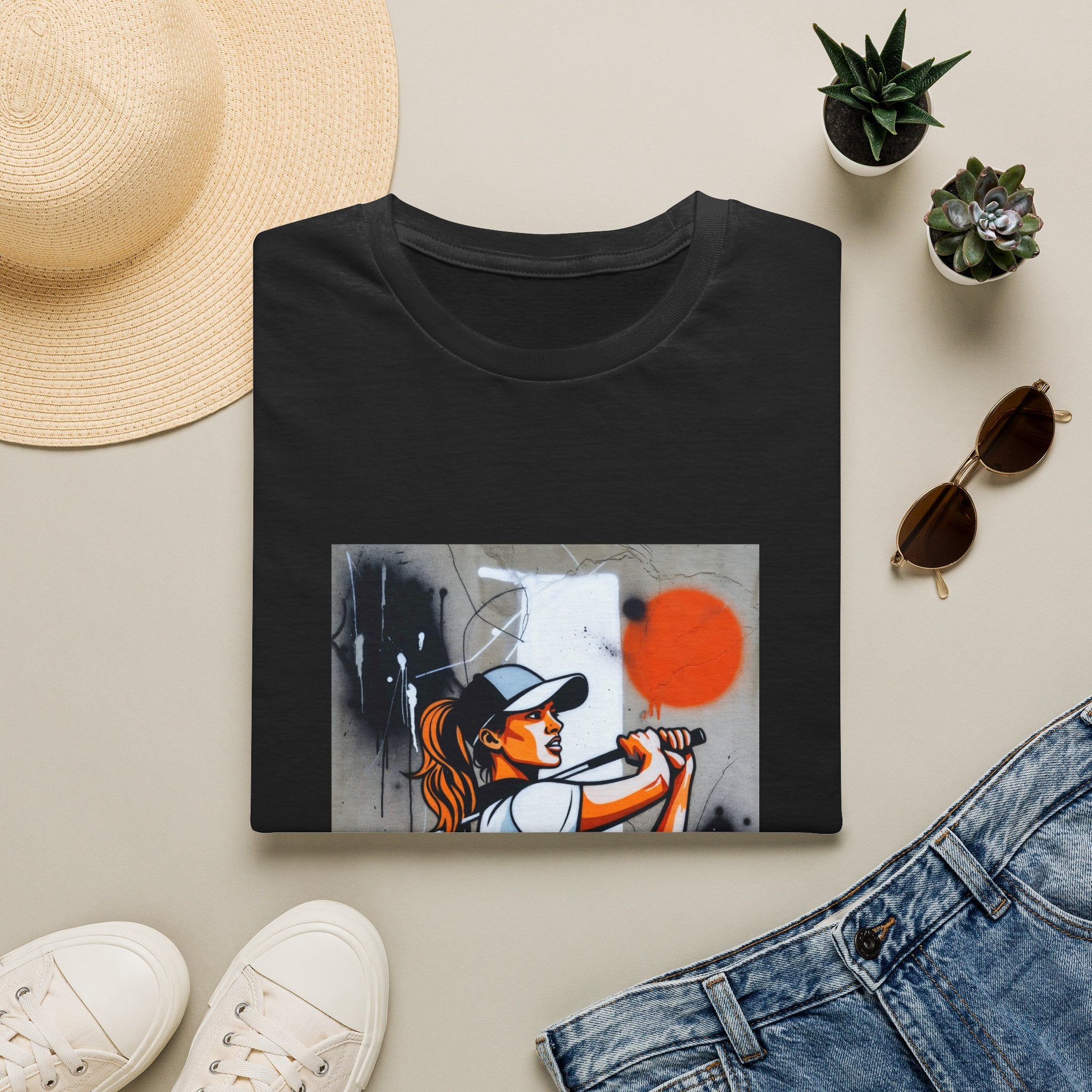 Female Golfer Swing Illustration T-Shirt | Sports Art, Retro Orange Accent