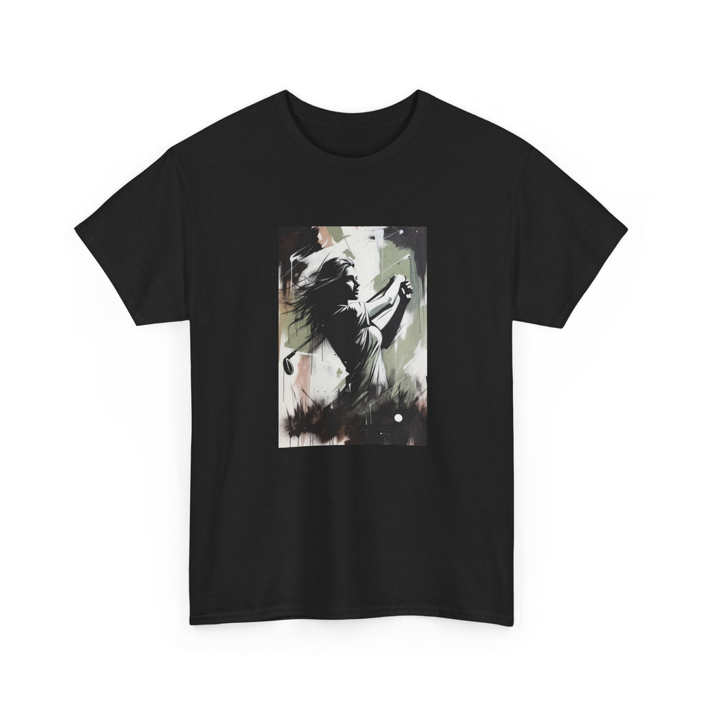 Female Golfer Swinging Golf Club T-Shirt | Golf Art Tee