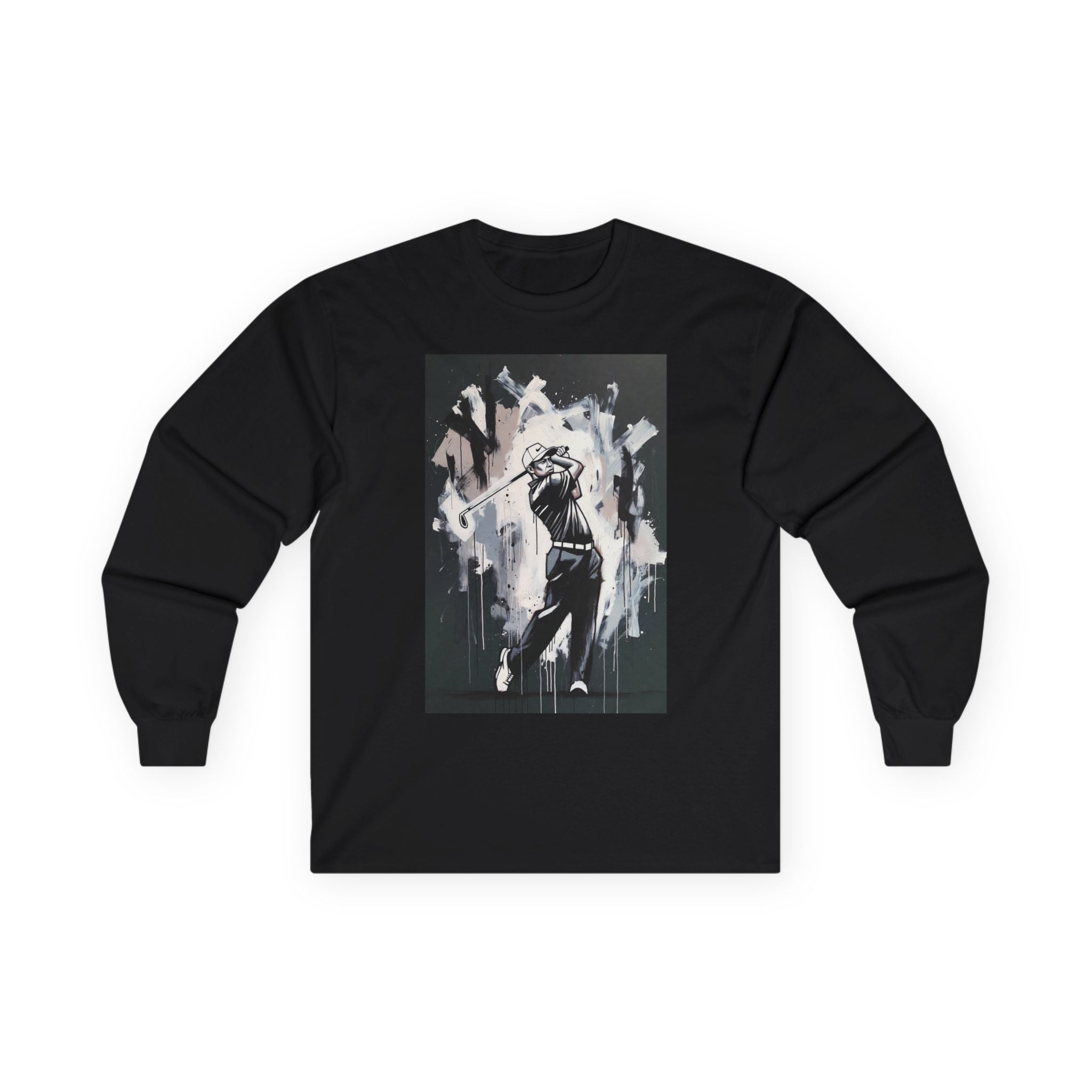 Golfer swing illustration Long Sleeve | monochrome golf art, athletic apparel