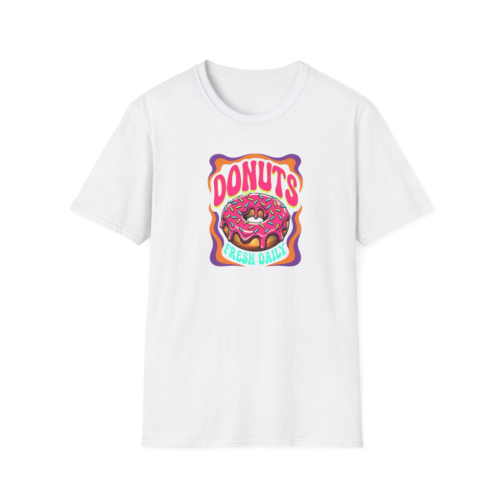 Donuts Fresh Daily T-Shirt — Retro Pink Frosted Donut Graphic Tee