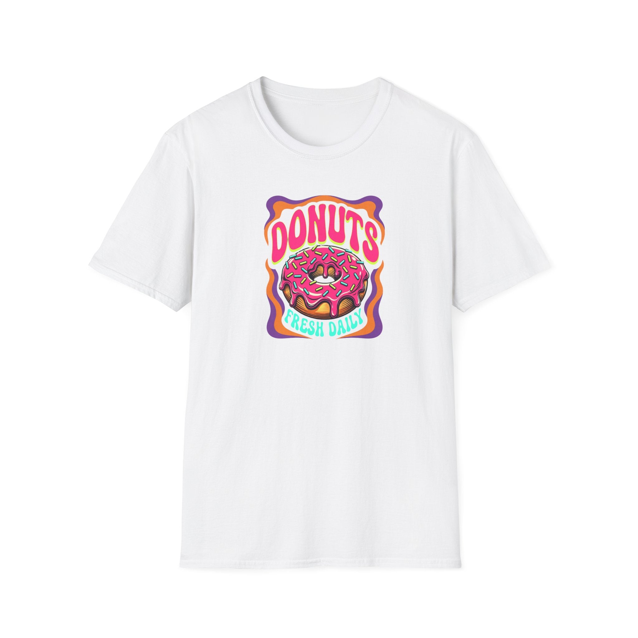 Donuts Fresh Daily T-Shirt — Retro Pink Frosted Donut Graphic Tee