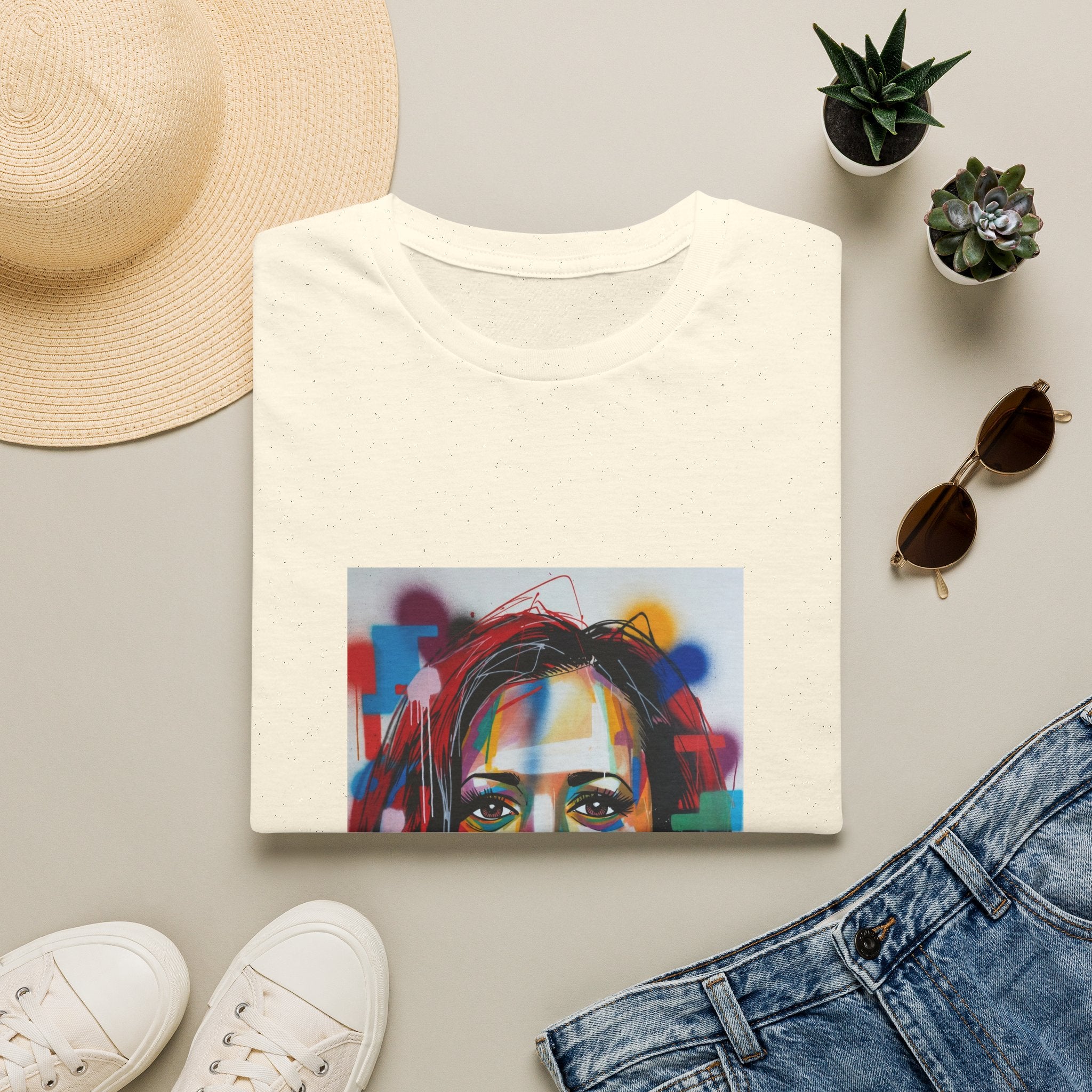 Abstract Artsy Kamala Portrait T-Shirt — Colorful Spray Paint Face Art Tee