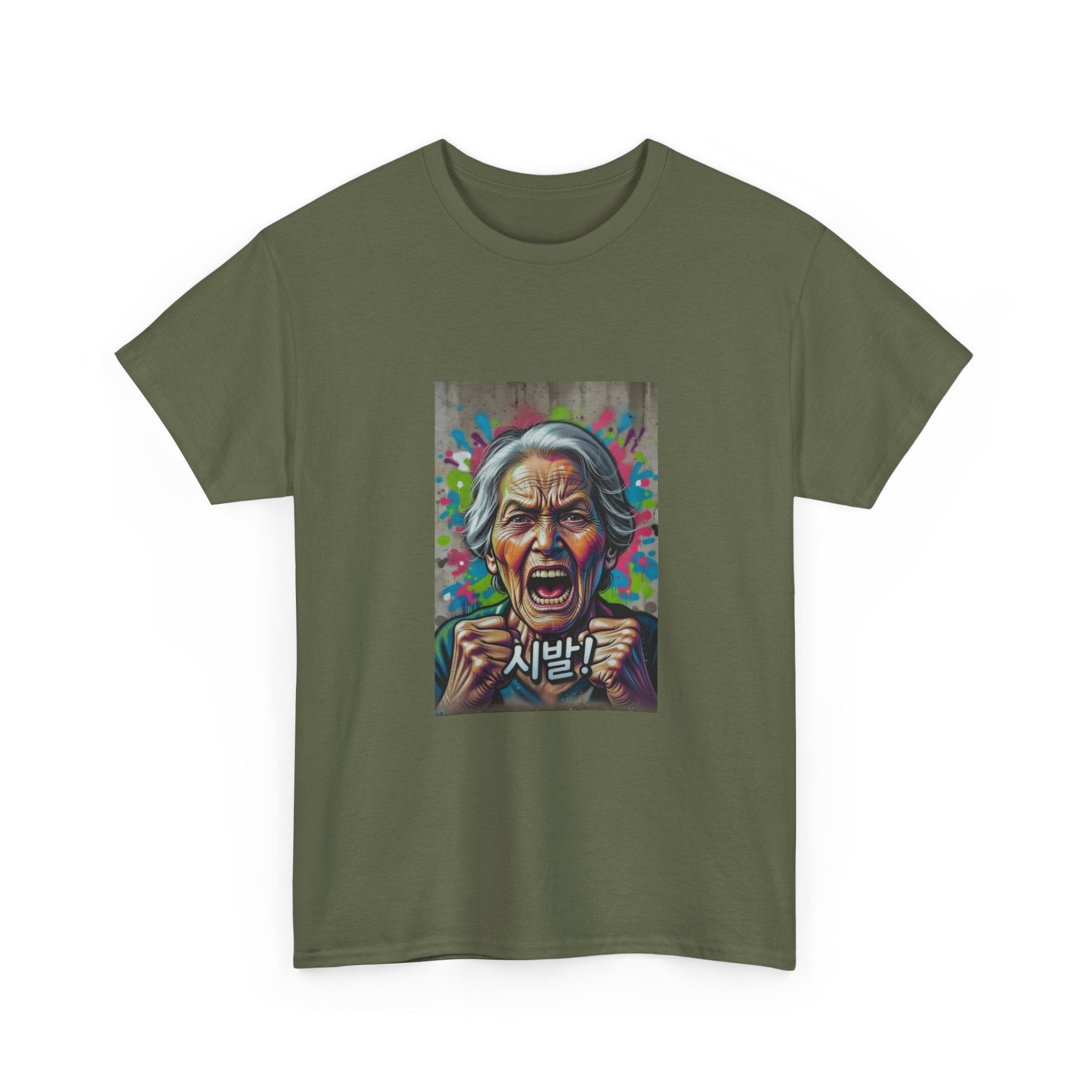 Korean Grandma Swearing T-Shirt | Angry Elder Portrait, Bold Street Art