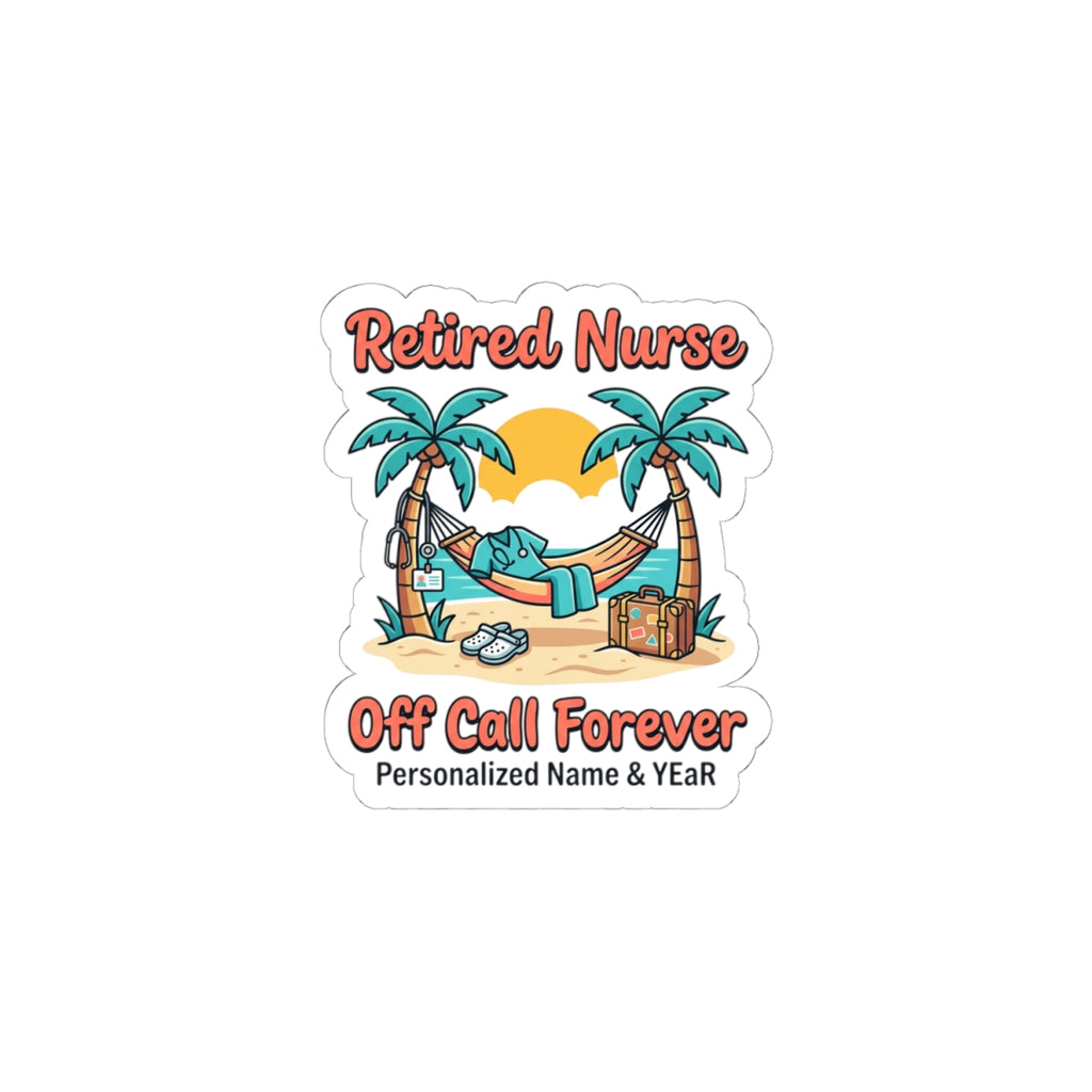 Retired Nurse Beach Scene Kiss-Cut Sticker | Retirement, Personalized Year