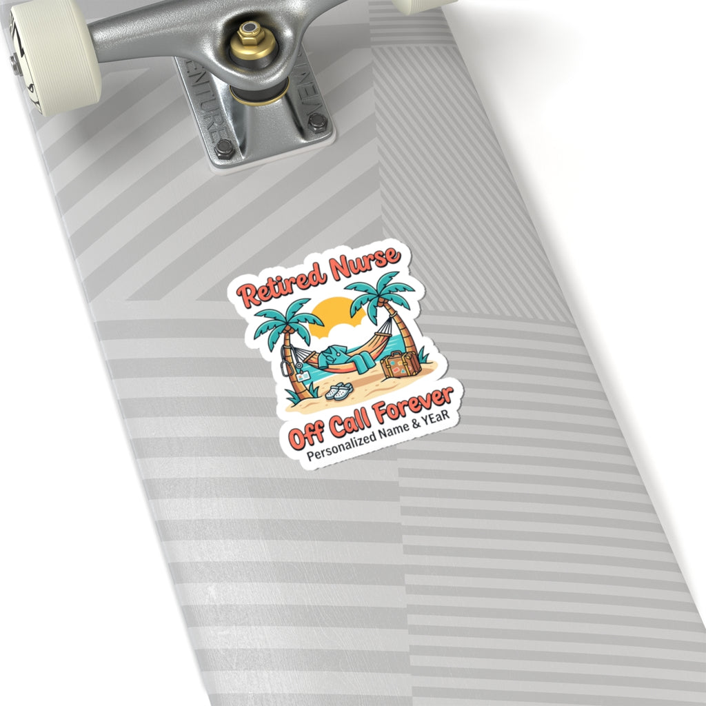 Retired Nurse Beach Scene Kiss-Cut Sticker | Retirement, Personalized Year