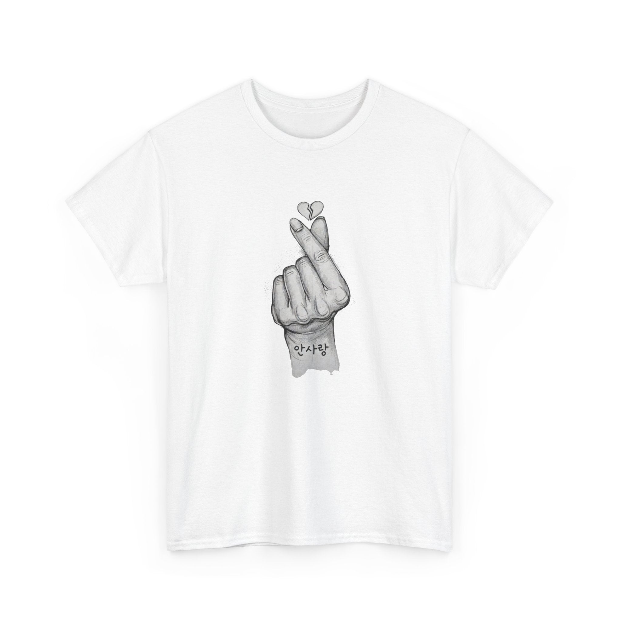 Korean Finger Heart Drawing Tee | Hand Sketch Illustration T-Shirt