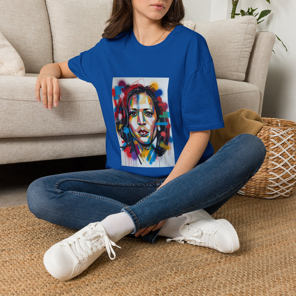 Abstract Artsy Kamala Portrait T-Shirt — Colorful Spray Paint Face Art Tee