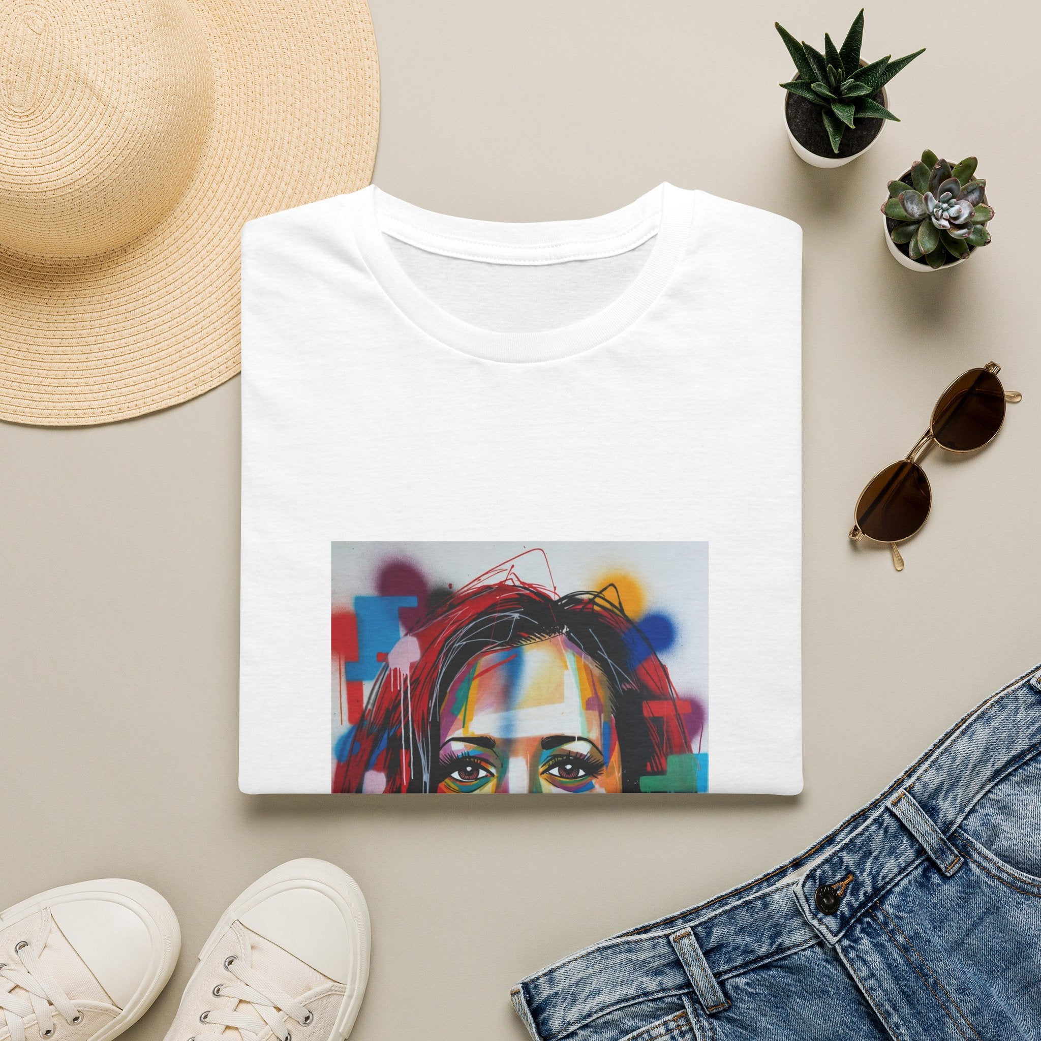 Abstract Artsy Kamala Portrait T-Shirt — Colorful Spray Paint Face Art Tee