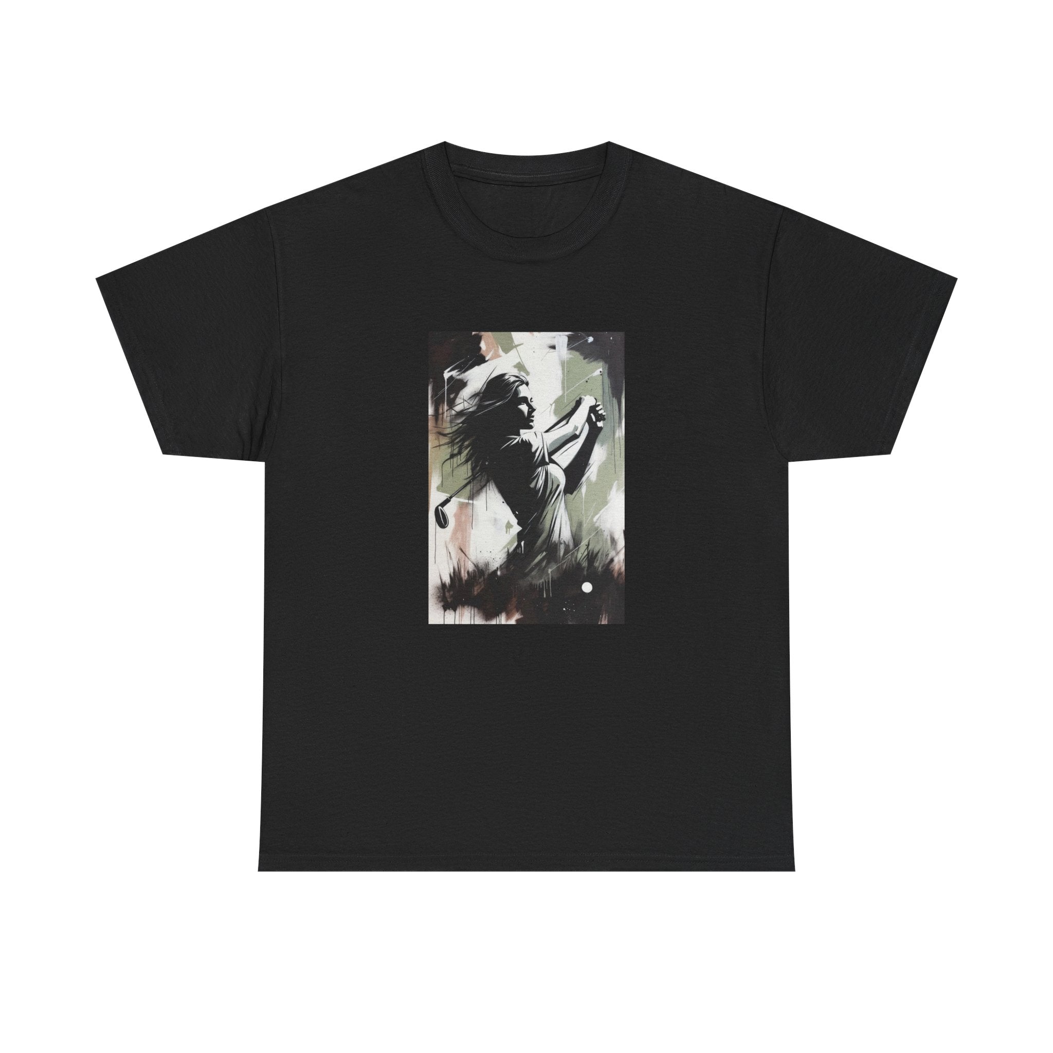 Female Golfer Swinging Golf Club T-Shirt | Golf Art Tee