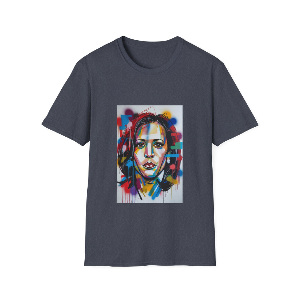 Abstract Artsy Kamala Portrait T-Shirt — Colorful Spray Paint Face Art Tee