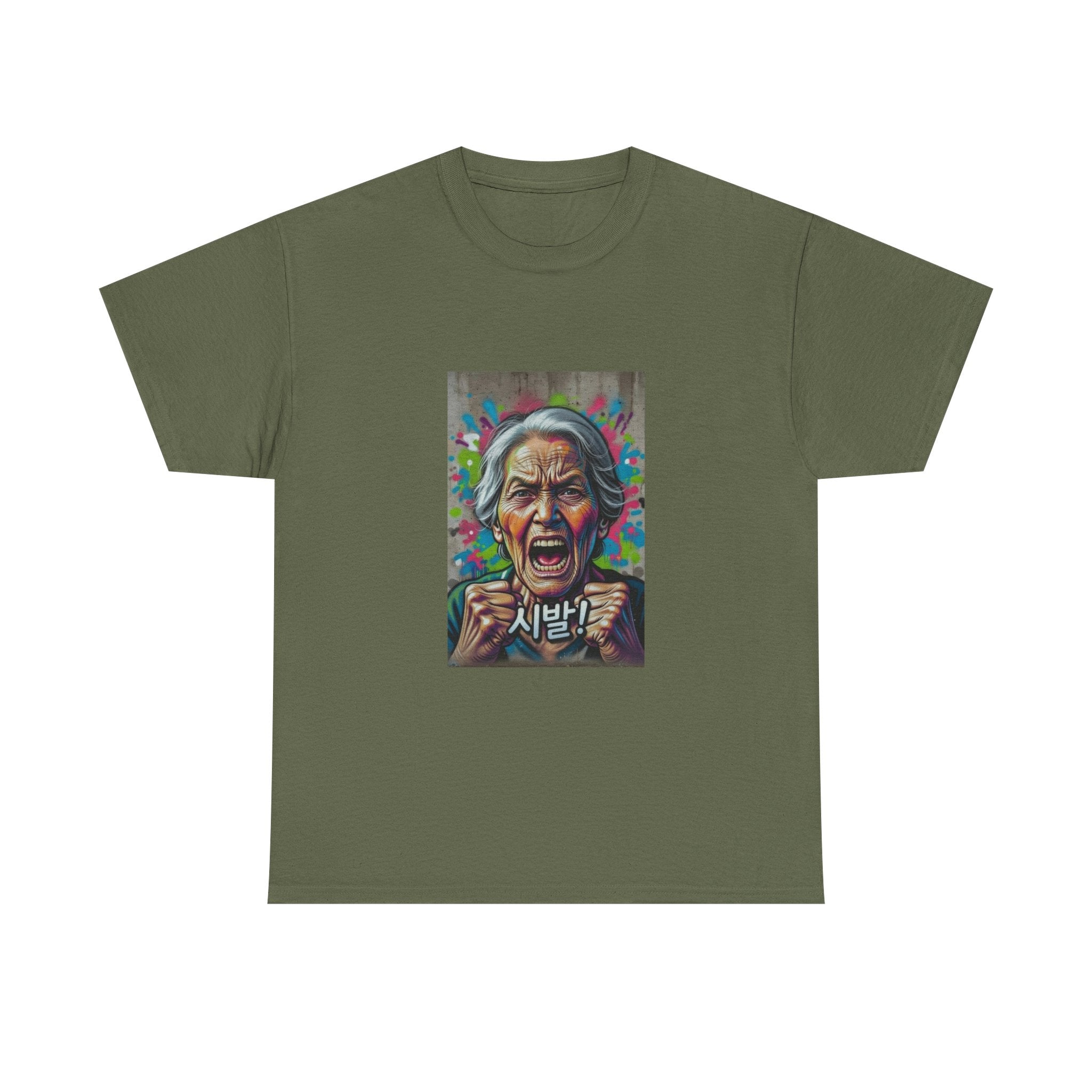 Korean Grandma Swearing T-Shirt | Angry Elder Portrait, Bold Street Art