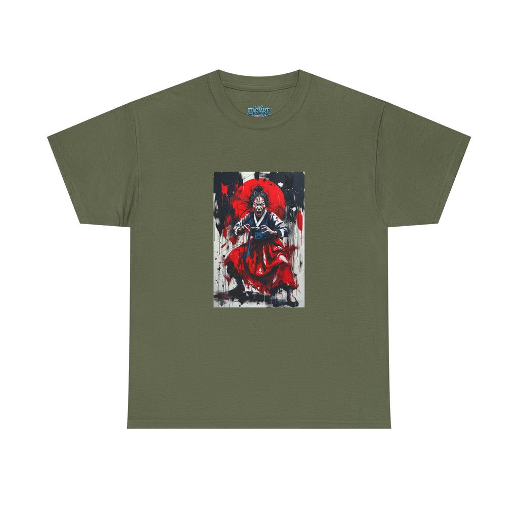 Samurai Red Moon Tee | Japanese Warrior Illustration, Ink Brush Art