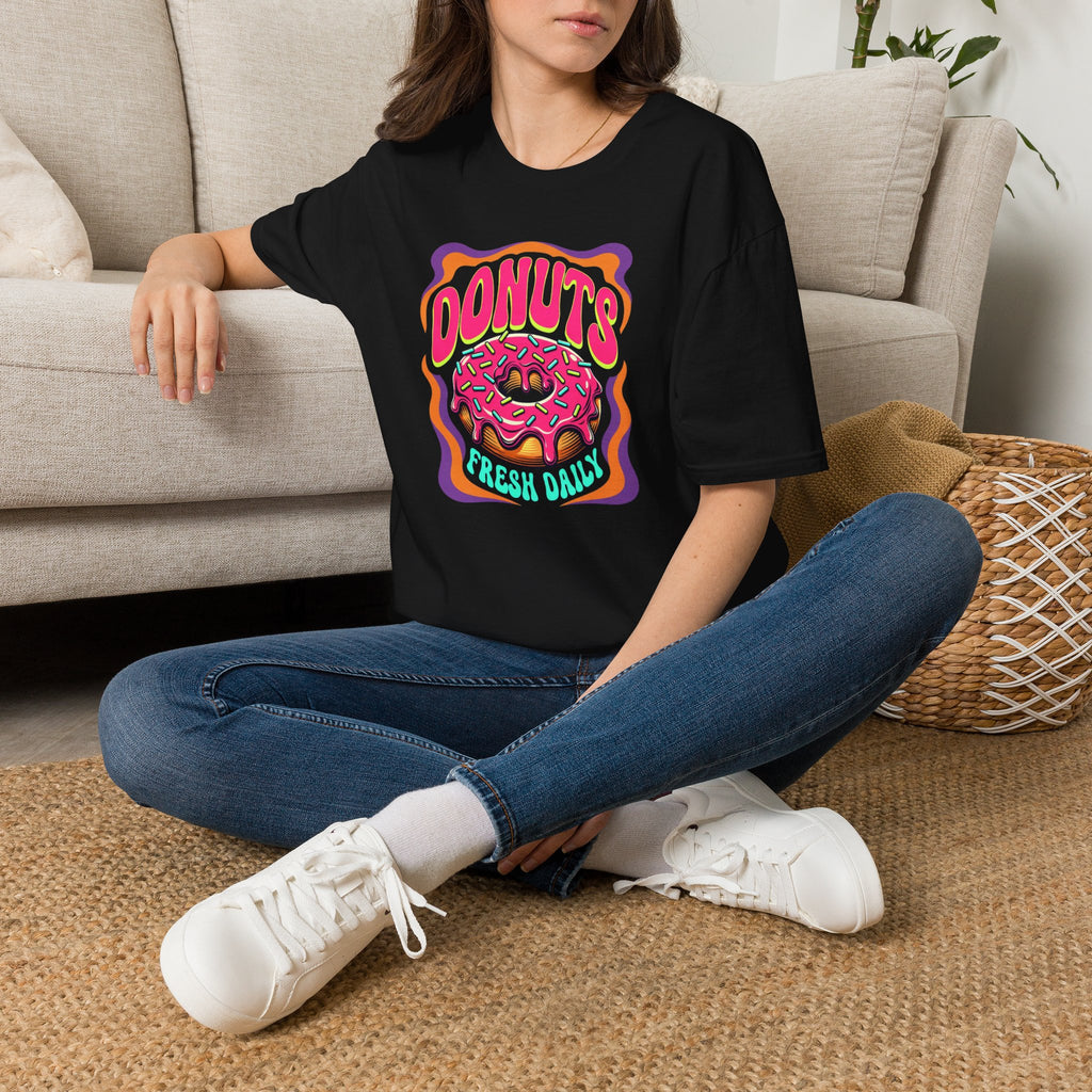 Donuts Fresh Daily T-Shirt — Retro Pink Frosted Donut Graphic Tee
