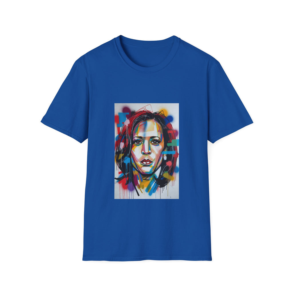 Abstract Artsy Kamala Portrait T-Shirt — Colorful Spray Paint Face Art Tee