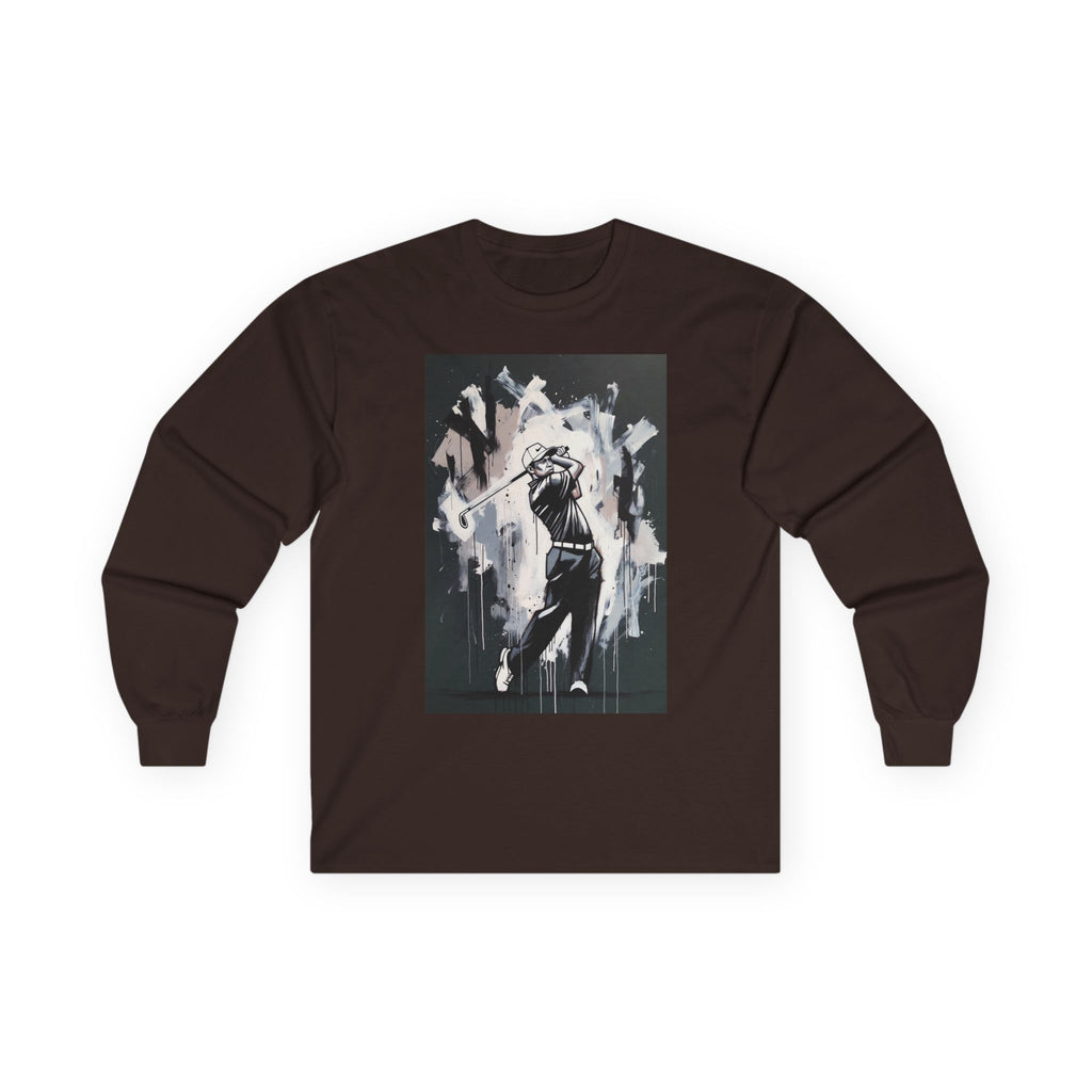 Golfer swing illustration Long Sleeve | monochrome golf art, athletic apparel