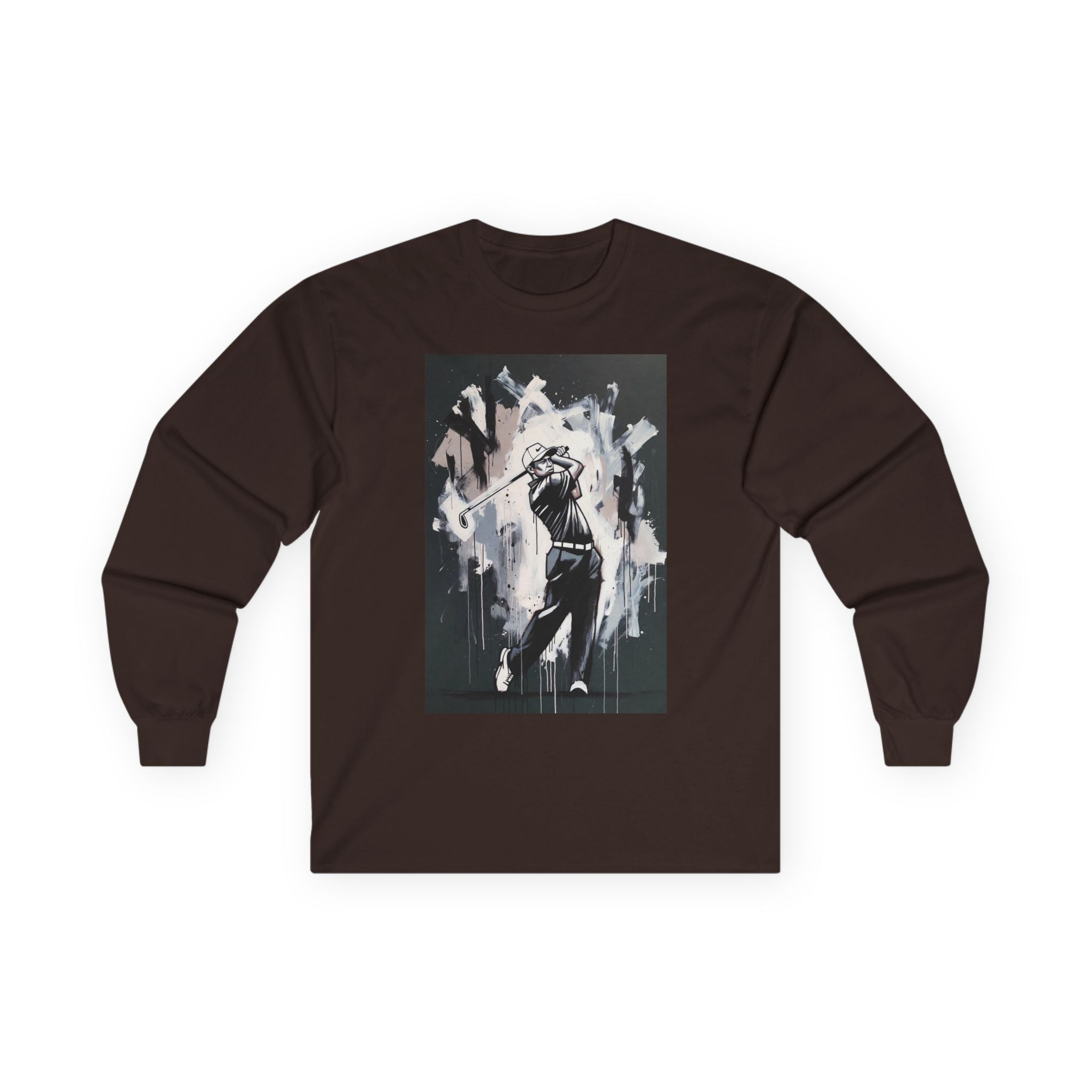 Golfer swing illustration Long Sleeve | monochrome golf art, athletic apparel