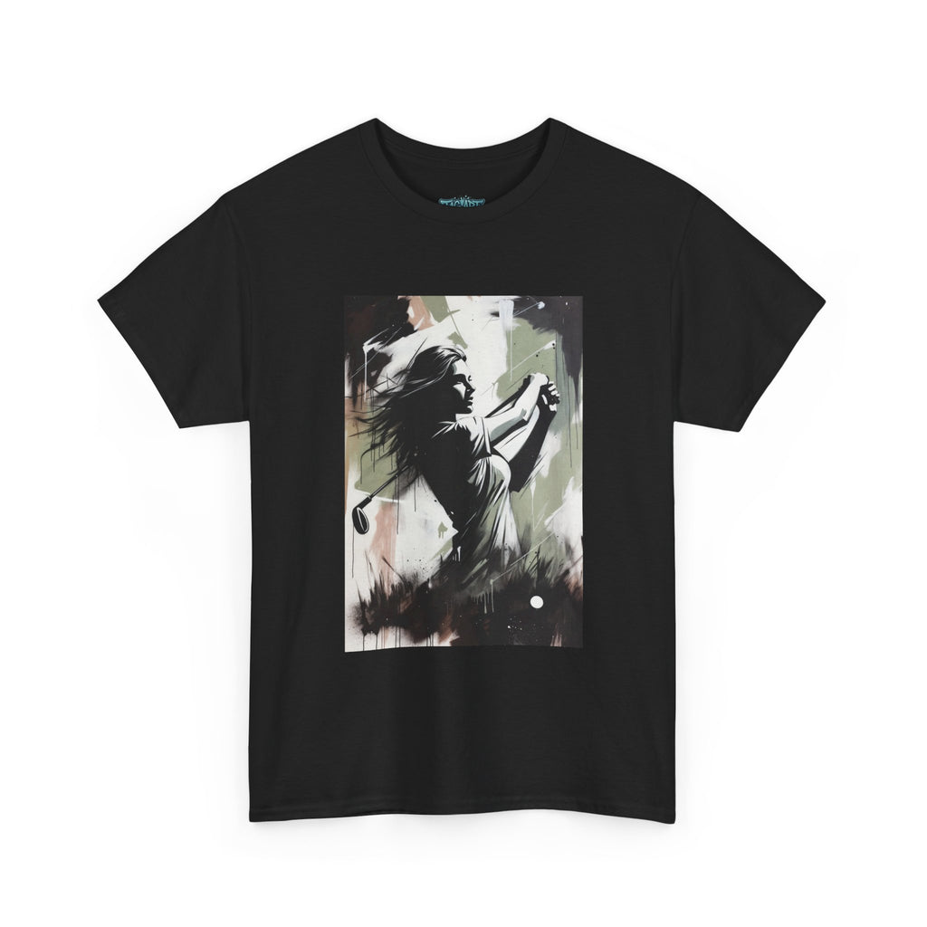 Female Golfer Swinging Golf Club T-Shirt | Golf Art Tee