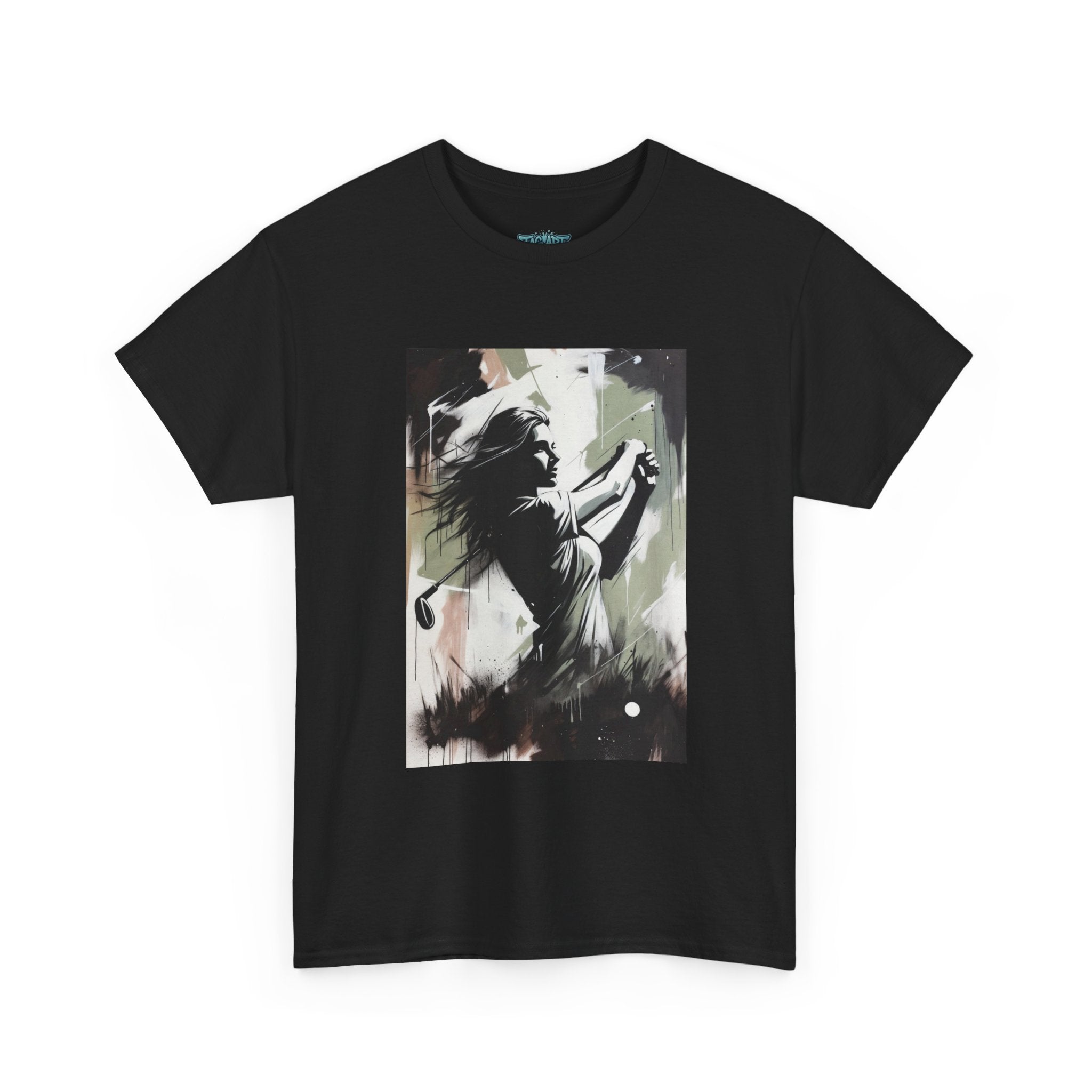 Female Golfer Swinging Golf Club T-Shirt | Golf Art Tee